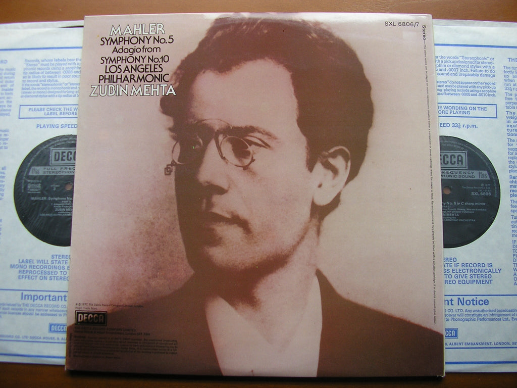 MAHLER: SYMPHONY No. 5 / Adagio from SYMPHONY No. 10      MEHTA / LOS ANGELES PHILHARMONIC 2 LP      SXL 6806 / 7