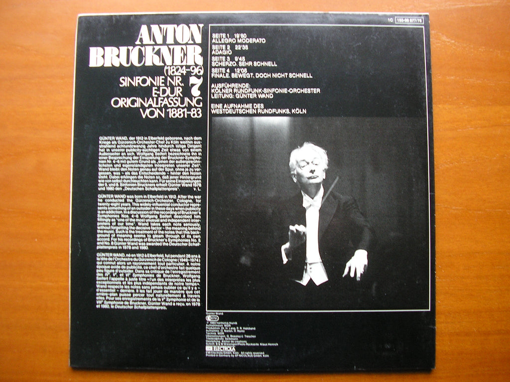 BRUCKNER: SYMPHONY No. 7      GUNTER WAND / COLOGNE RADIO SYMPHONY    2LP     153-99 877/78