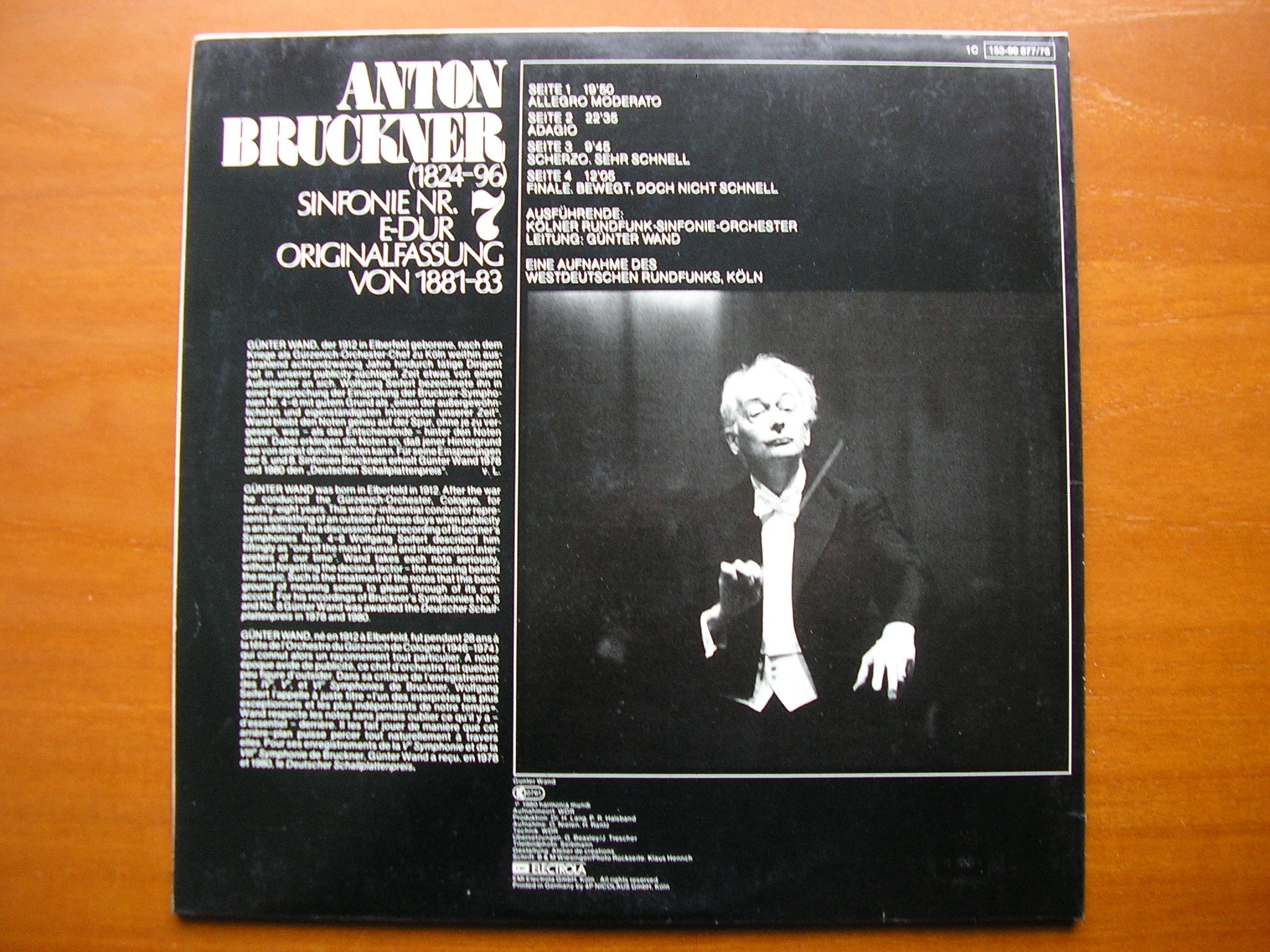 BRUCKNER: SYMPHONY No. 7      GUNTER WAND / COLOGNE RADIO SYMPHONY    2LP     153-99 877/78