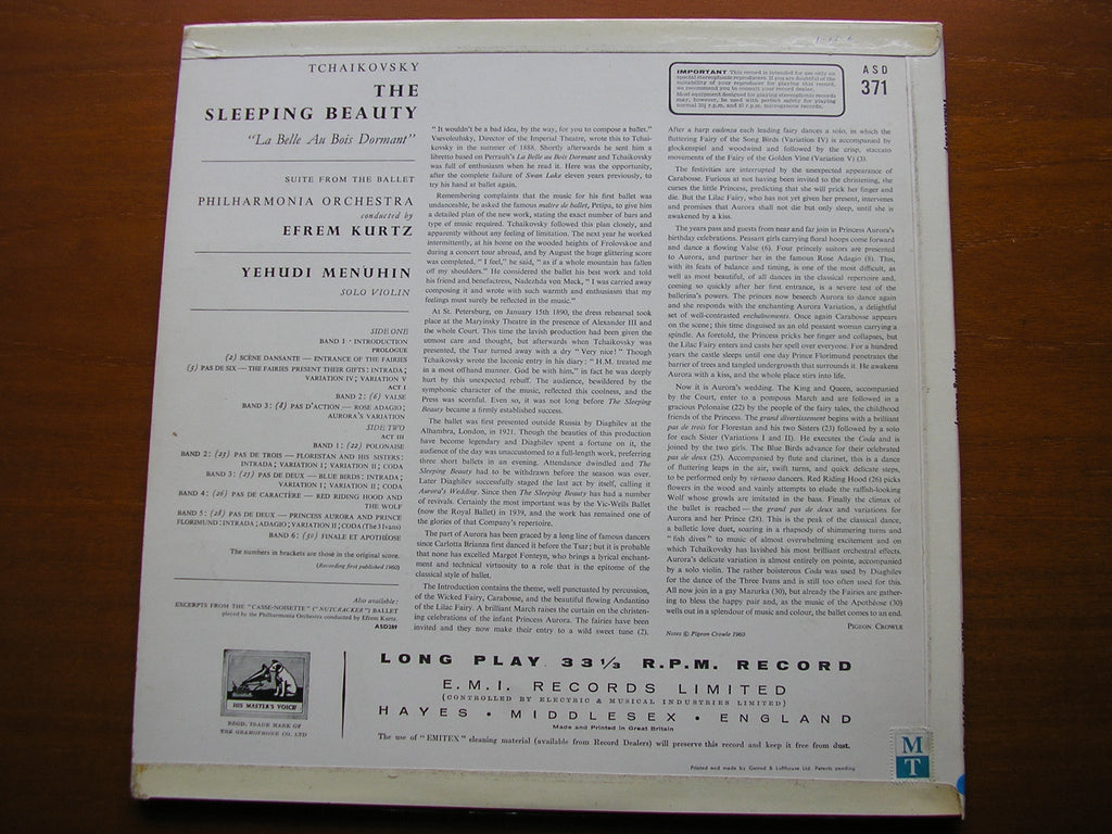 TCHAIKOVSKY: SLEEPING BEAUTY Suite      KURTZ / PHILHARMONIA    ASD 371