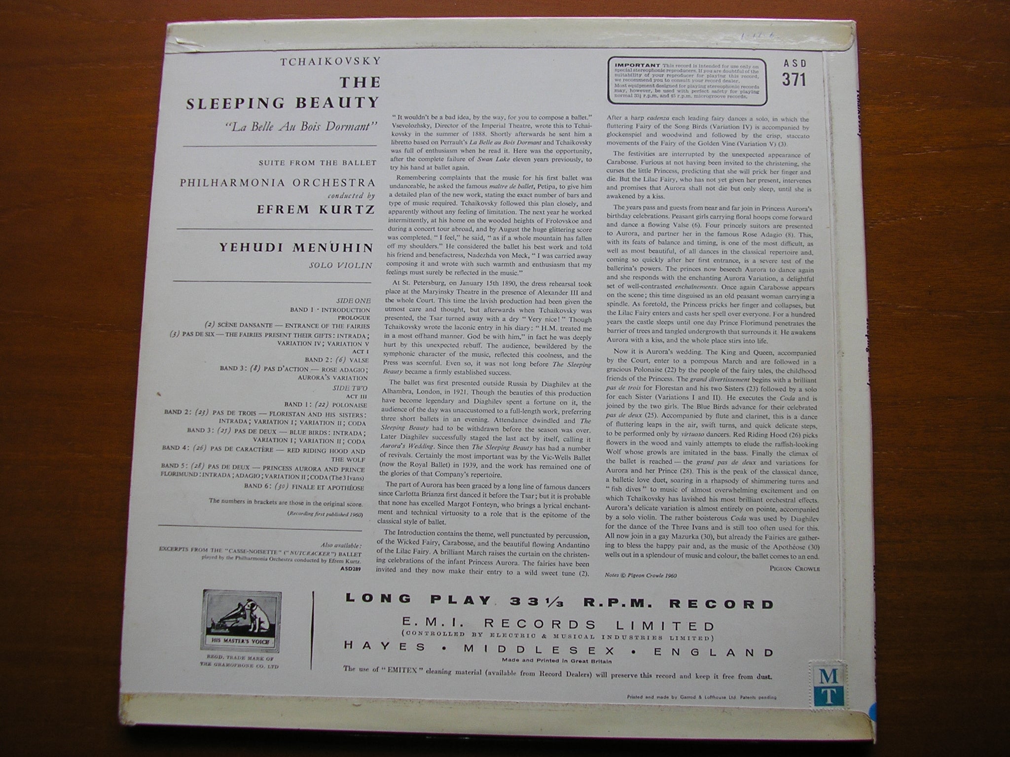TCHAIKOVSKY: SLEEPING BEAUTY Suite      KURTZ / PHILHARMONIA    ASD 371