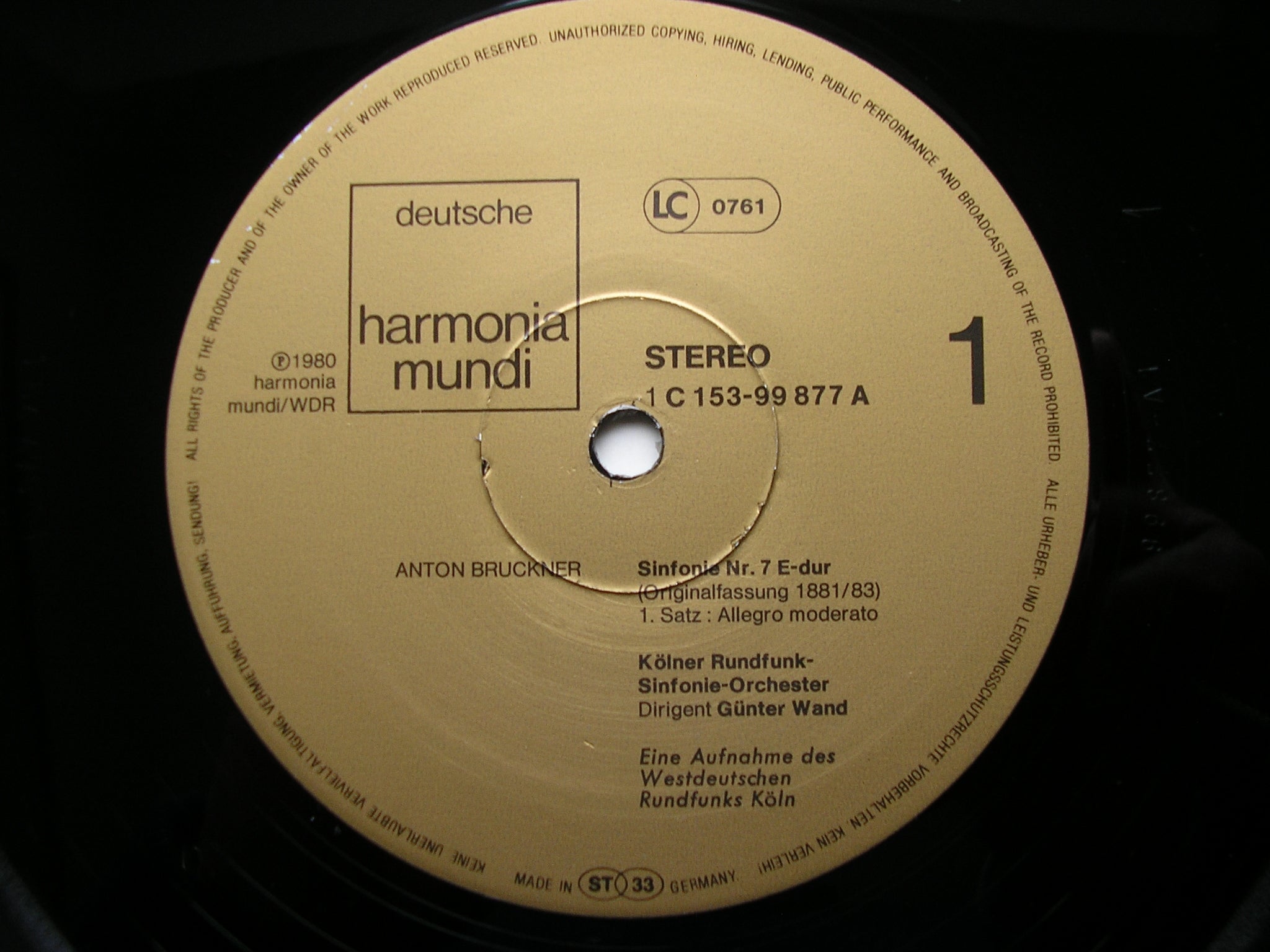 BRUCKNER: SYMPHONY No. 7      GUNTER WAND / COLOGNE RADIO SYMPHONY    2LP     153-99 877/78