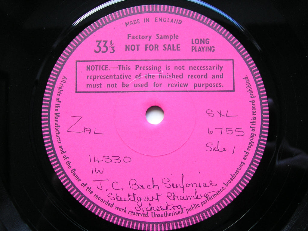 SXL 6755 BACH JC: SINFONIAS Op. 18 Nos. 2 / 4 / 6 / TELEMANN: DON QUICHOTTE Suite MUNCHINGER / STUTTGART CHAMBER ORCHESTRA test pressing