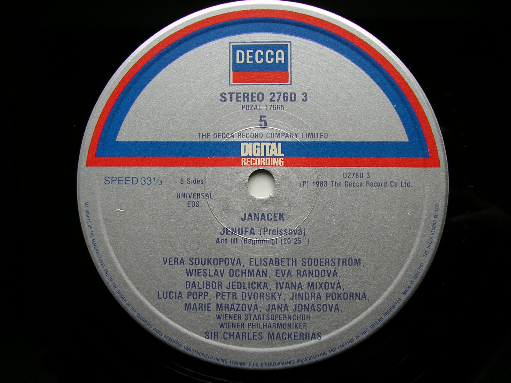 JANACEK: JENUFA    SODERSTROM / OCHMAN / DVORSKY / POPP / VIENNA PHILHARMONIC / MACKERRAS    3LP     D276D3