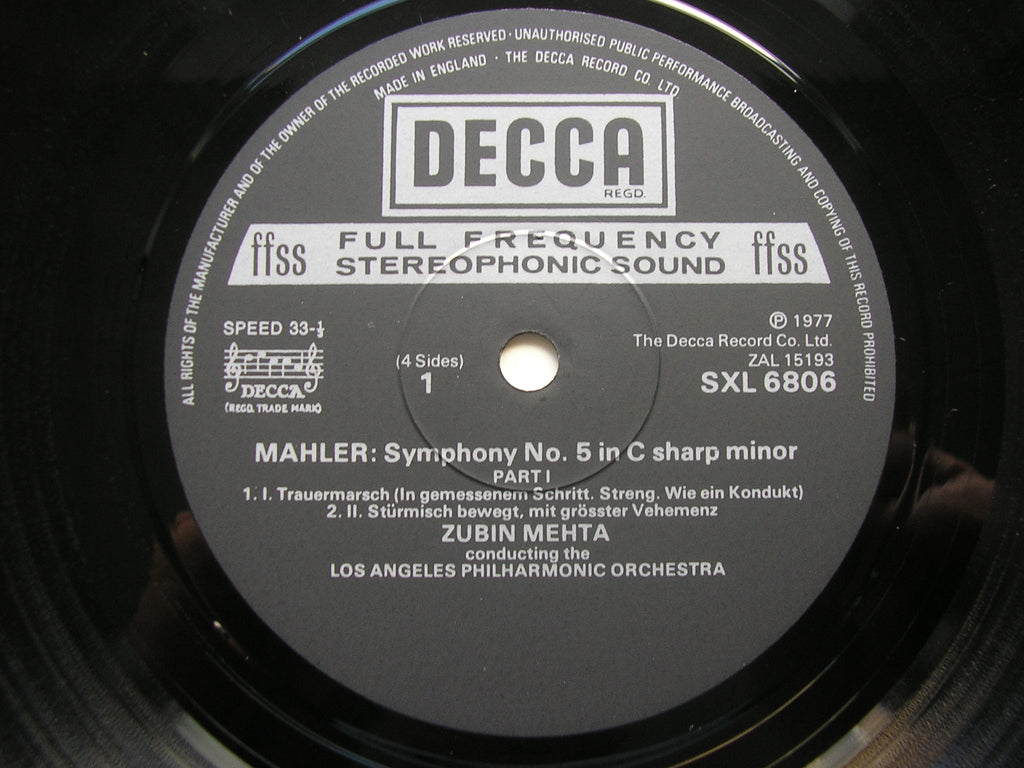 MAHLER: SYMPHONY No. 5 / Adagio from SYMPHONY No. 10      MEHTA / LOS ANGELES PHILHARMONIC 2 LP      SXL 6806 / 7