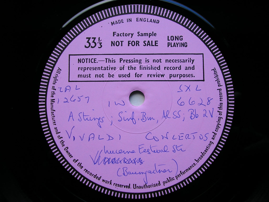 SXL 6628 VIVALDI: TWO SINFONIAS / FOUR CONCERTOS FOR STRINGS BAUMGARTNER / LUCERNE FESTIVAL STRINGS test pressing