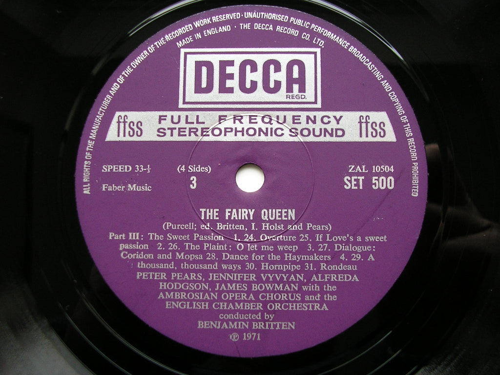 PURCELL: THE FAIRY QUEEN (1692)     SOLOISTS / AMBROSIAN OPERA CHORUS / ENGLISH CHAMBER ORCHESTRA / BRITTEN     2LP     SET 499/500