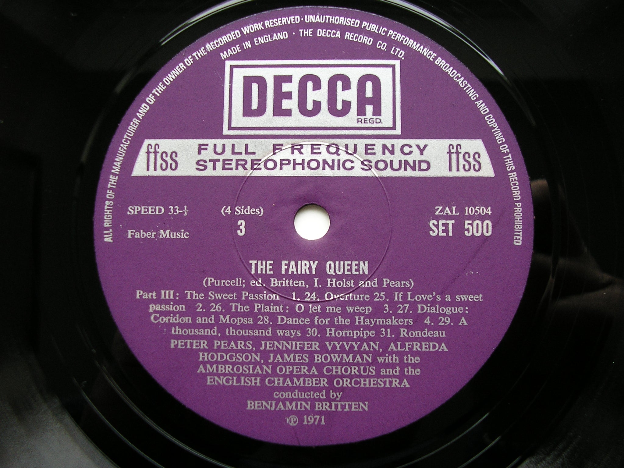 PURCELL: THE FAIRY QUEEN (1692)     SOLOISTS / AMBROSIAN OPERA CHORUS / ENGLISH CHAMBER ORCHESTRA / BRITTEN     2LP     SET 499/500