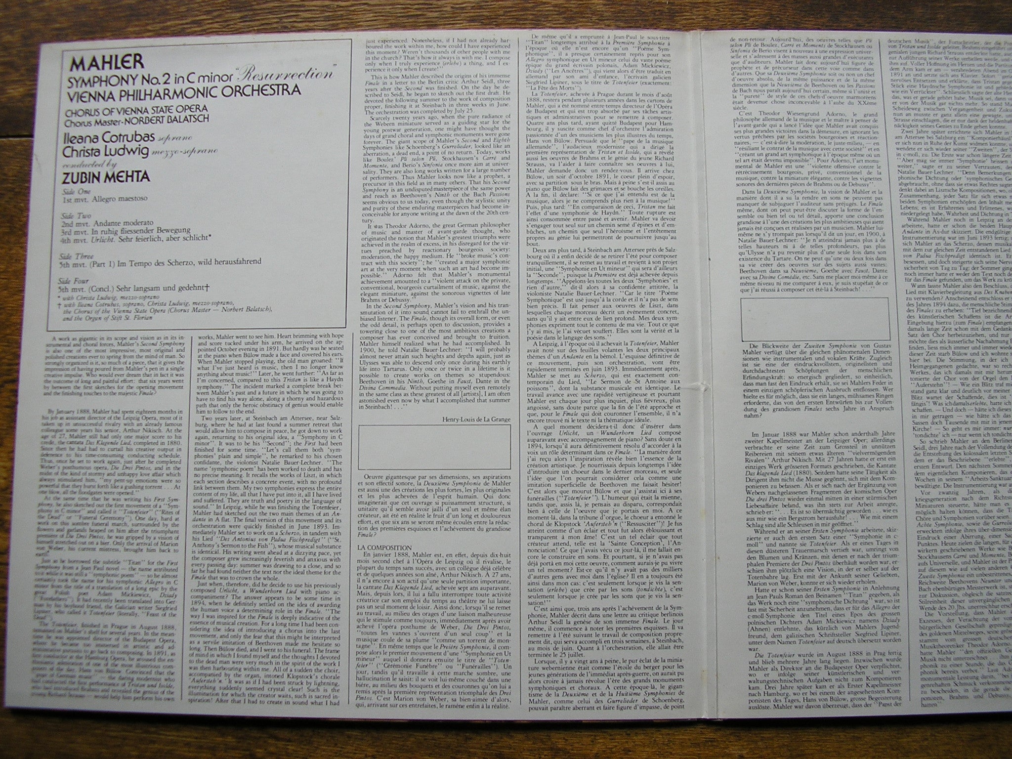 SXL 6744-5 MAHLER: SYMPHONY No. 2 'Resurrection' SOLOISTS / VPO / ZUBIN MEHTA