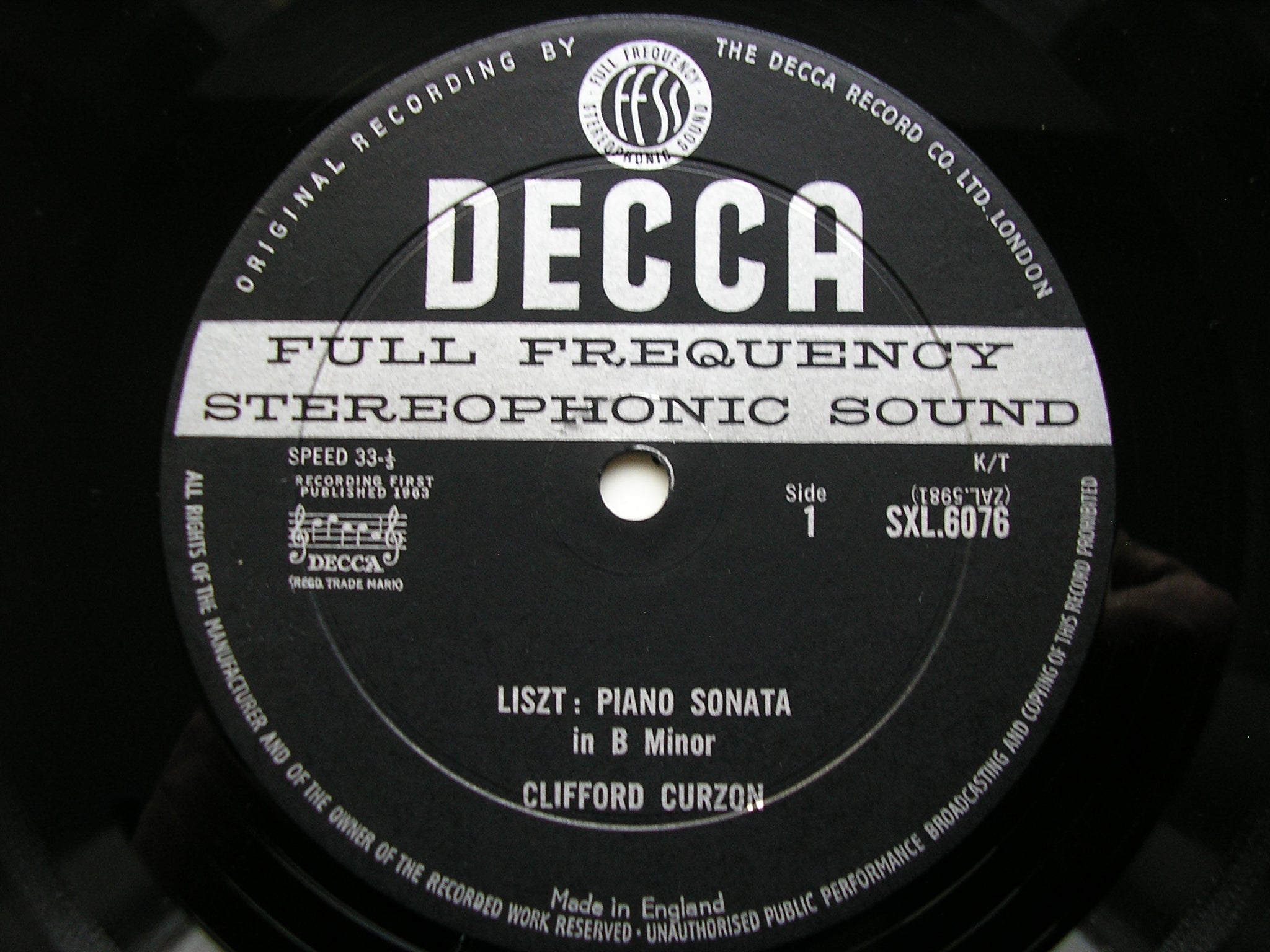 SXL 6076  LISZT: SONATA in B / LIEBESTRAUM / BERCEUSE / VALSE OUBLIEE      CLIFFORD CURZON      ED1