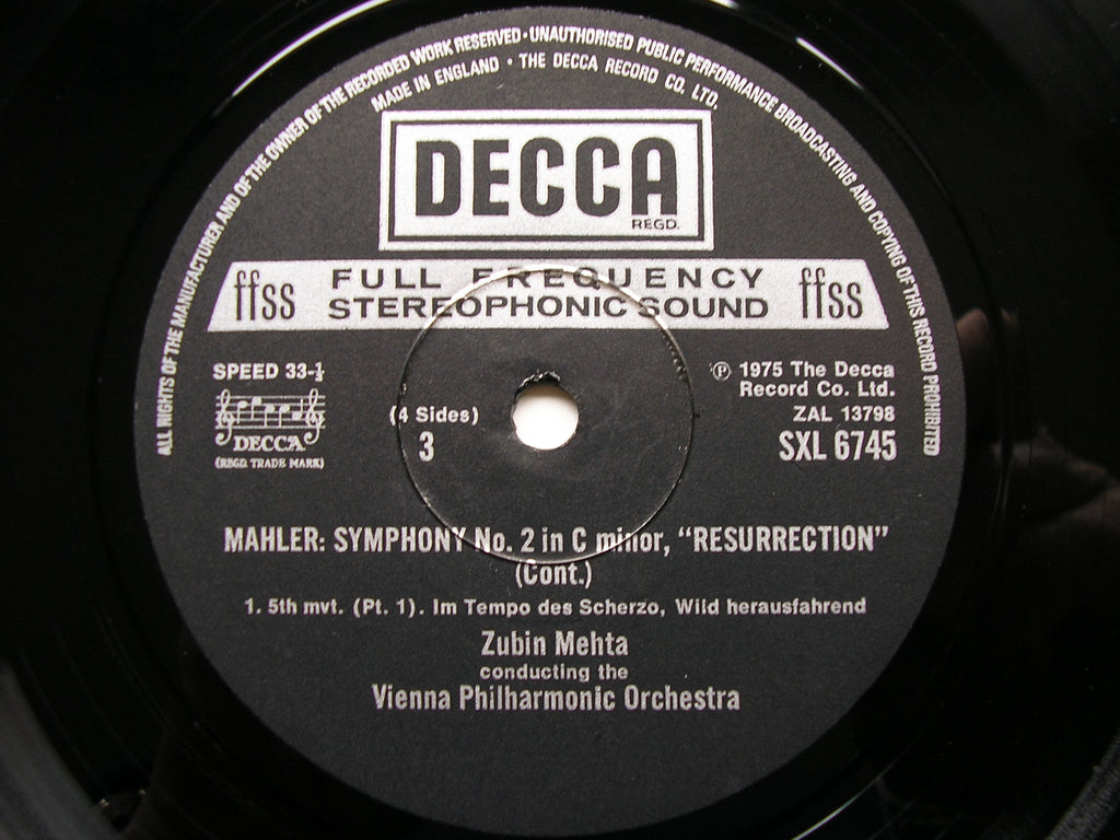 SXL 6744-5 MAHLER: SYMPHONY No. 2 'Resurrection' SOLOISTS / VPO / ZUBIN MEHTA