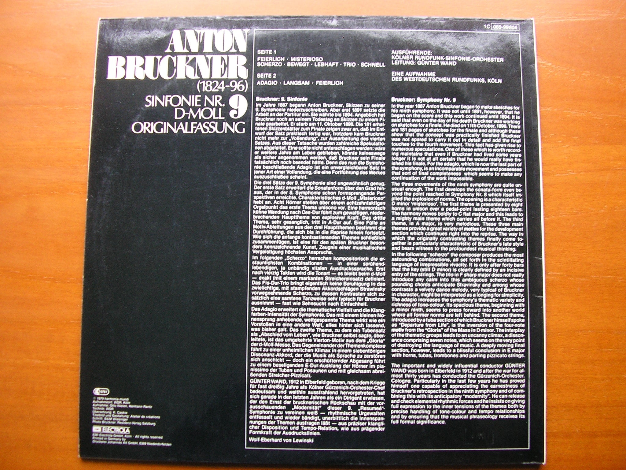 BRUCKNER: SYMPHONY No. 9     GUNTER WAND / COLOGNE RADIO SYMPHONY ORCHESTRA       065-99 804