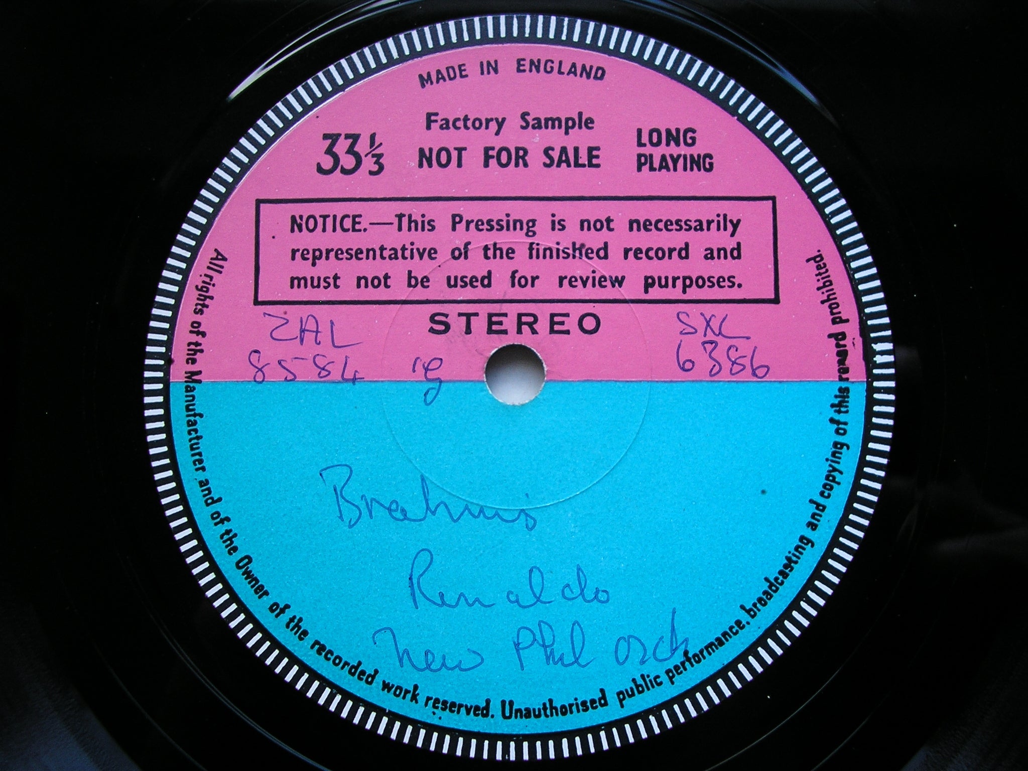 SXL 6386 BRAHMS: RINALDO cantata / SCHICKSALSLIED KING / NEW PHILHARMONIA / ABBADO test pressing
