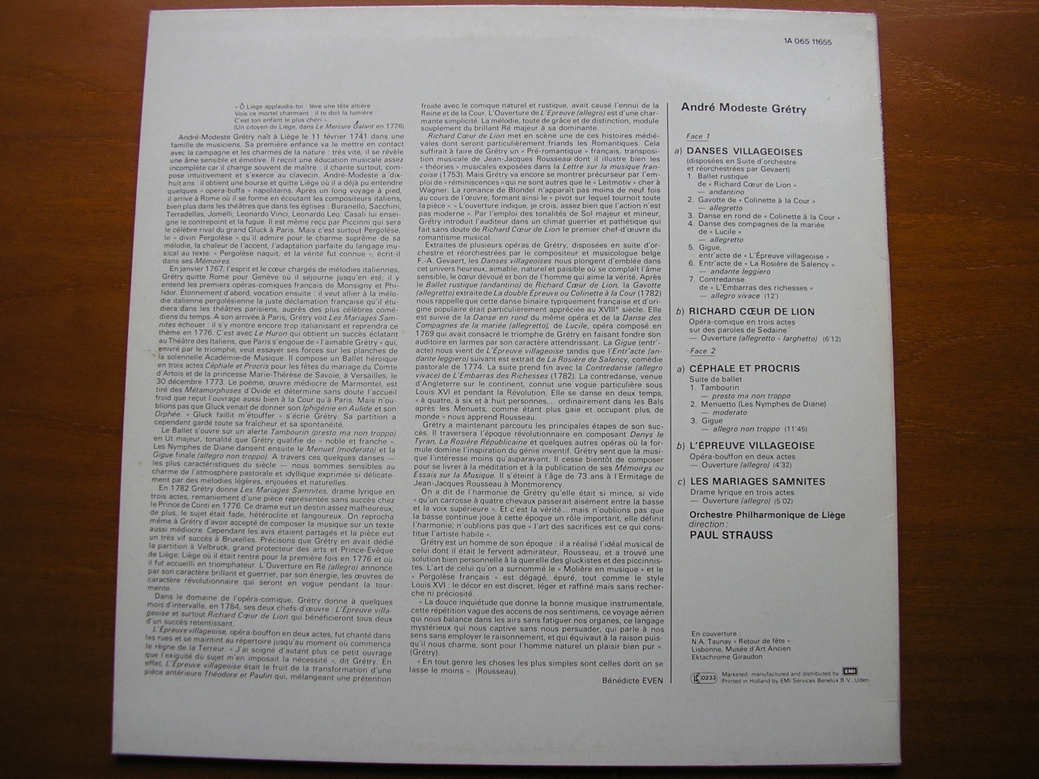 GRETRY: BALLET SUITES from DANSES VILLAGEOISES / CEPHALE & PROCRIS / THREE OVERTURES     PAUL STRAUSS / LIEGE PHILHARMONIC     065 11655