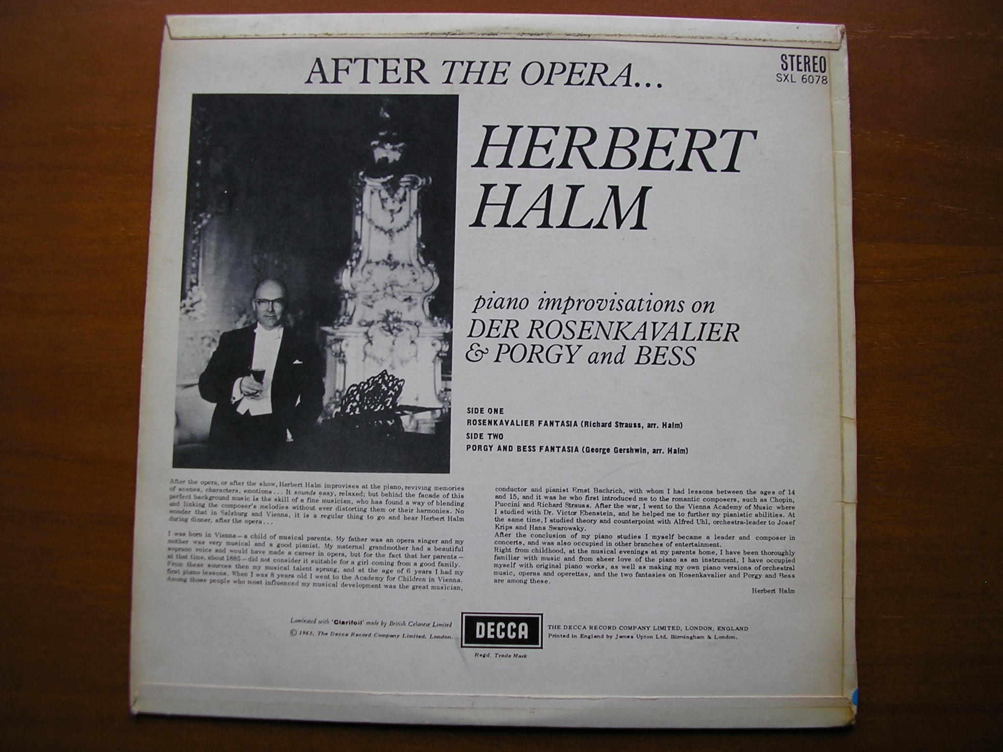 SXL 6078  GERSHWIN: PORGY & BESS / STRAUSS: DER ROSENKAVAIER    Piano Improvisations      HERBERT HALM     ED1