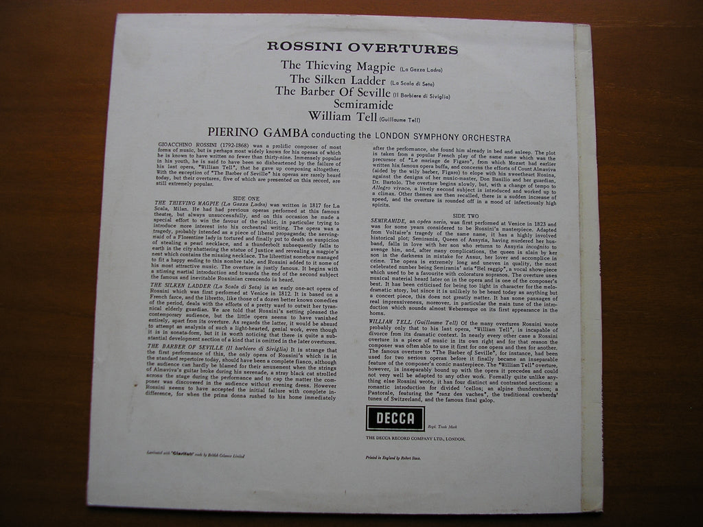 SXL 2266  ROSSINI: FIVE OVERTURES     GAMBA / LONDON SYMPHONY    ED4