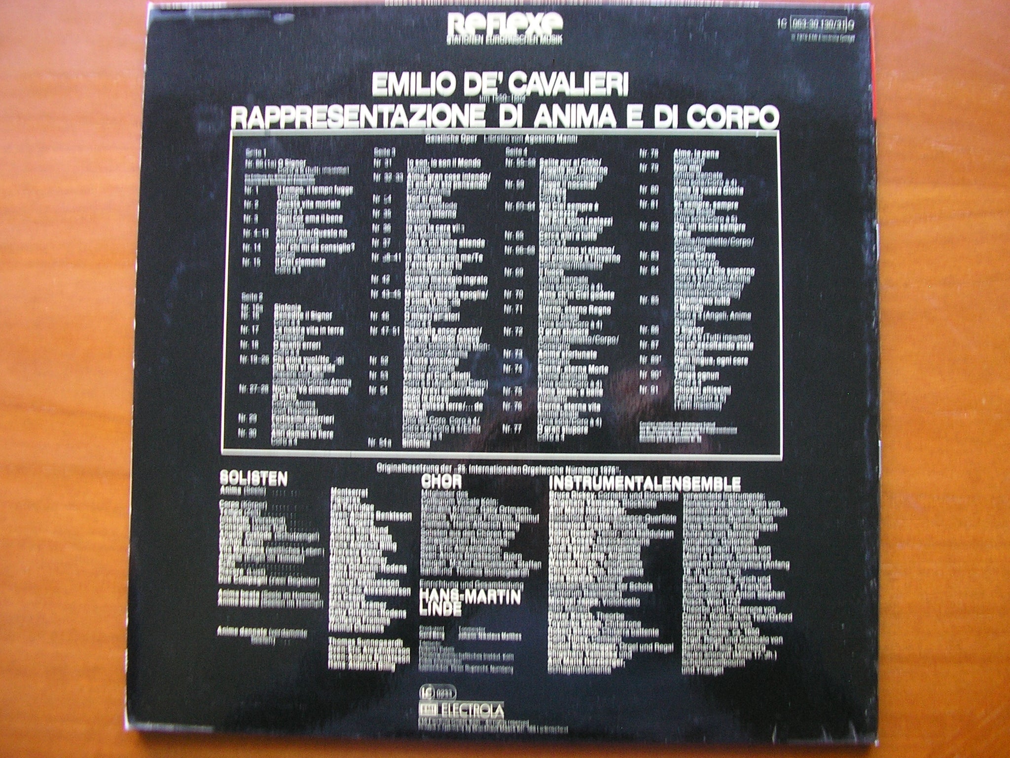 DE CAVALIERI: RAPPRESENTAZIONE DI ANIMA E DI CORPO       SOLOISTS / INSTRUMENTAL ENSEMBLE / LINDE     2LP     063 30 130/1