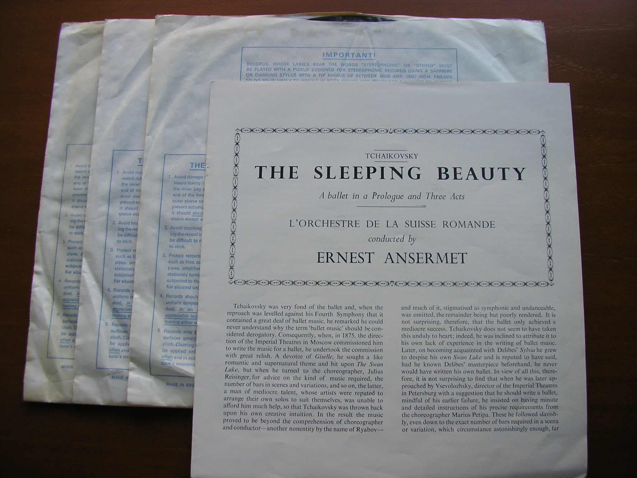 SXL 2160 / 2 TCHAIKOVSKY: SLEEPING BEAUTY complete ballet ANSERMET / SUISSE ROMANDE 3 LP