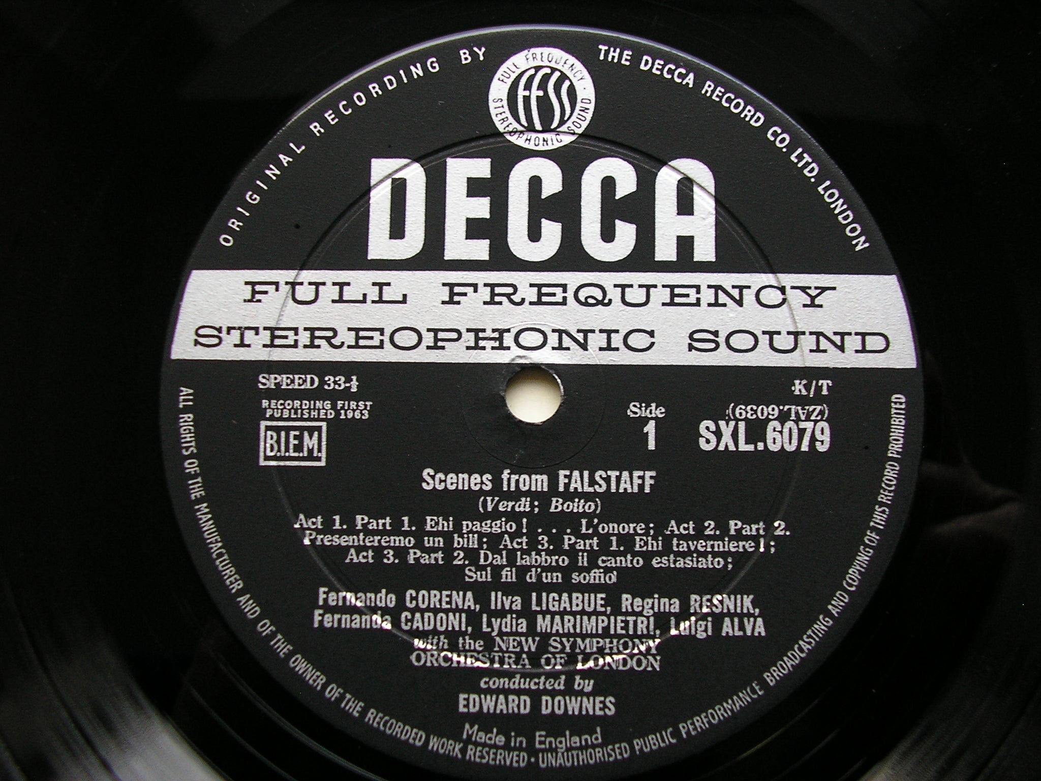 SXL 6079  VERDI: FALSTAFF  excerpts     CORENA / LIGABUE / RESNIK / ALVA / NSOL / DOWNES     ED1
