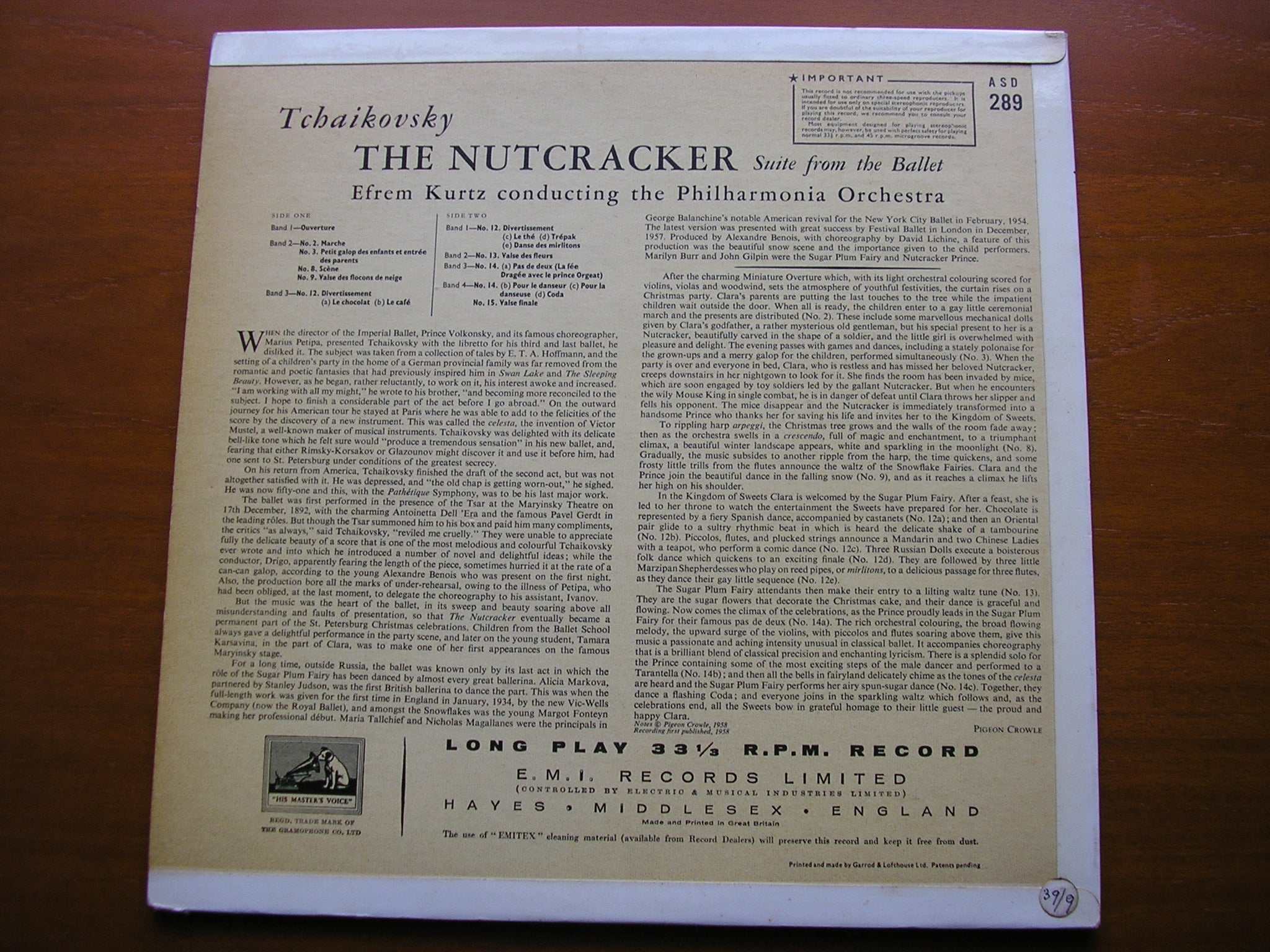 TCHAIKOVSKY: THE NUTCRACKER Suite    KURTZ / PHILHARMONIA     ASD 289