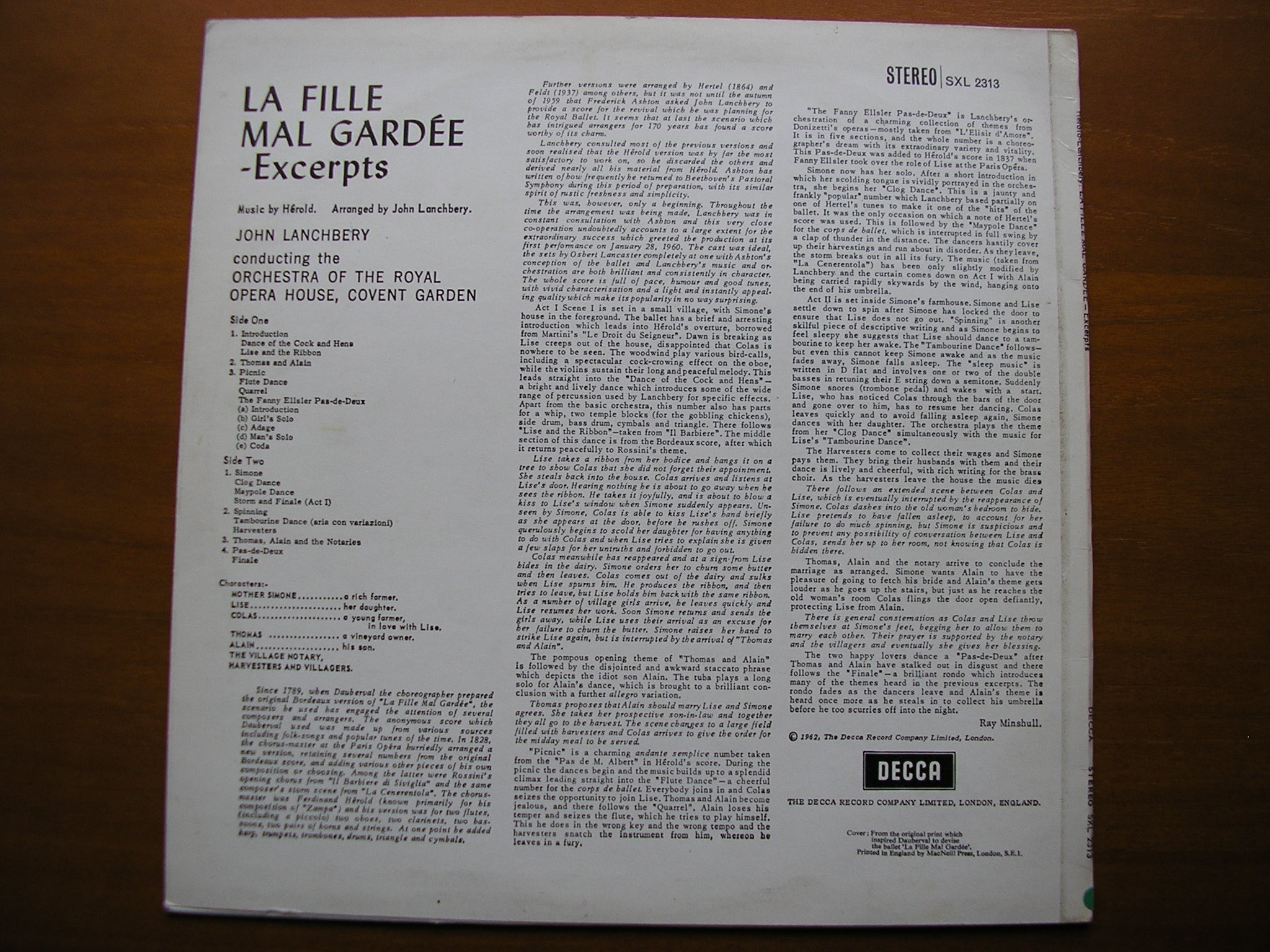 HEROLD: LA FILLE MAL GARDEE     LANCHBERY / ORCHESTRA OF THE ROYAL OPERA HOUSE     ED2     SXL 2313