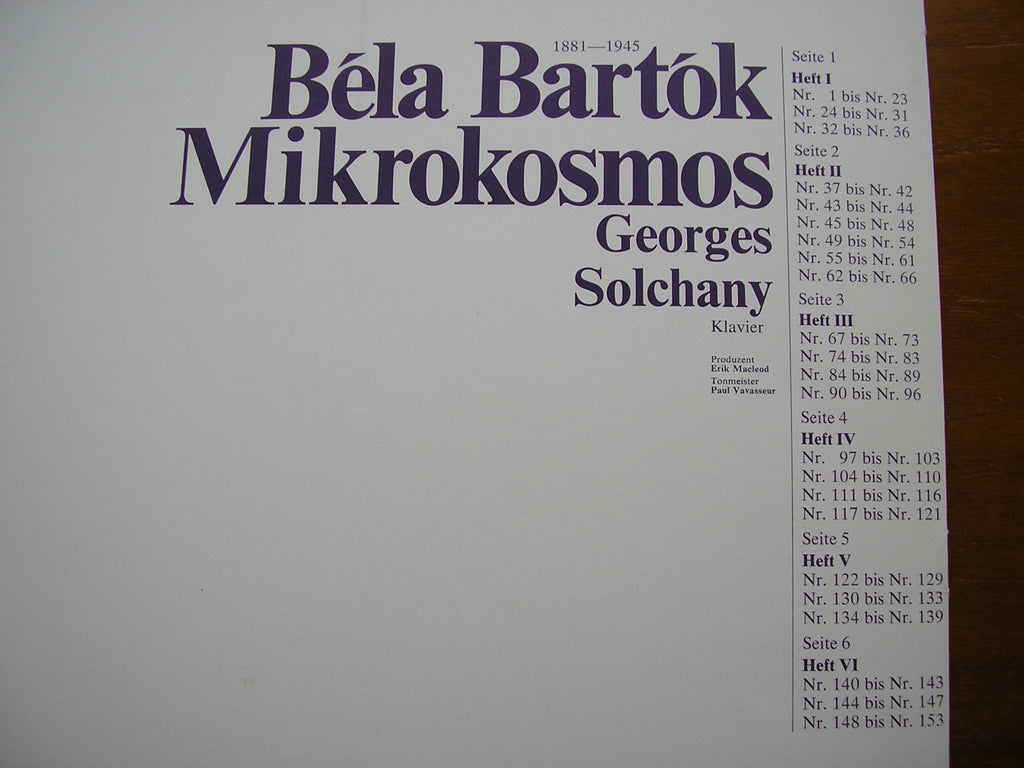 BARTOK: MIKROSMOS    153 PIANO PIECES in 6 VOLUMES (1926 - 1939)      GEORGES SOLCHANY    3LP      181 14 001-3