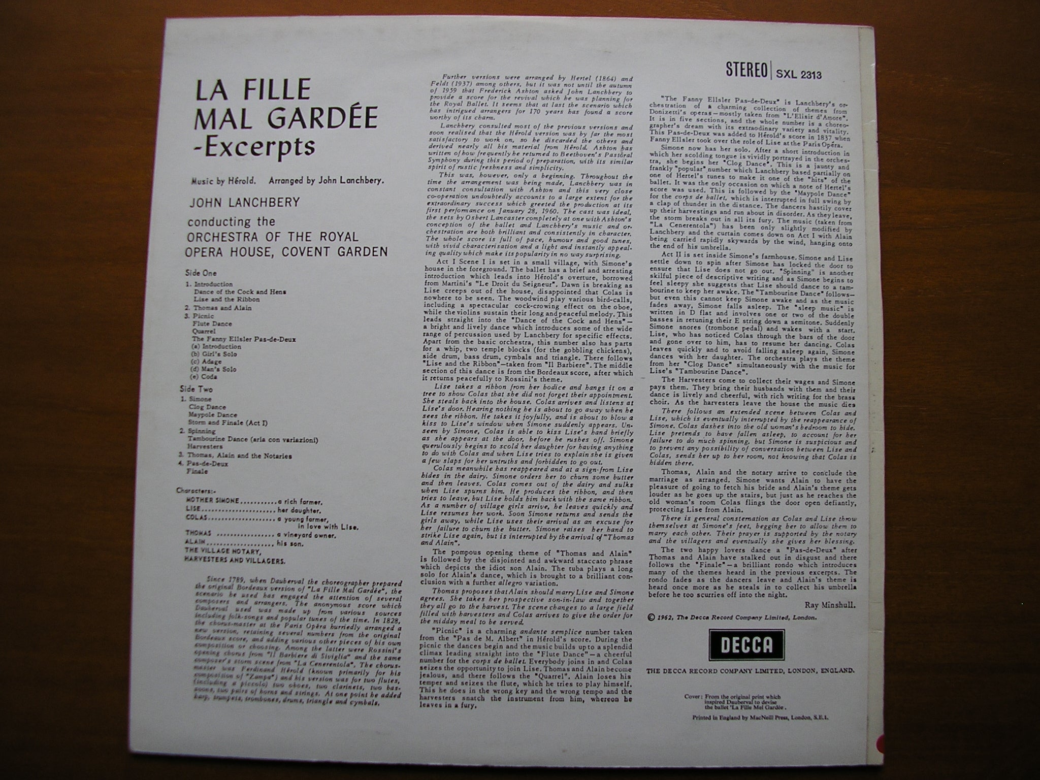 SXL 2313  HEROLD: LA FILLE MAL GARDEE      LANCHBERY / OROHCG      ED3
