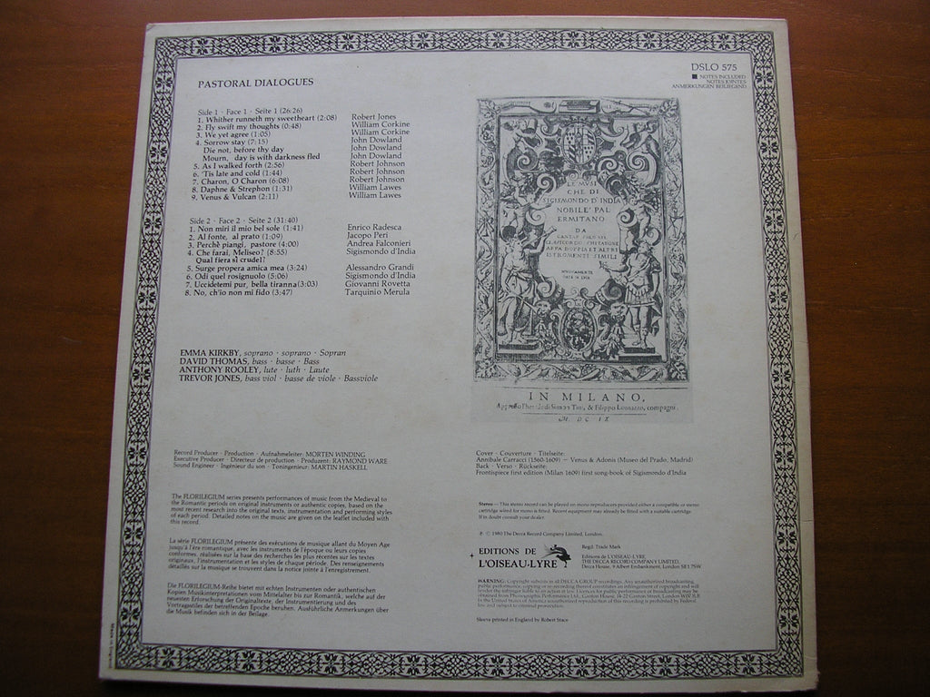 PASTORAL DIALOGUES: LAWES / DOWLAND / PERI / GRANDI / JONES / MERULA        KIRKBY / THOMAS / ROOLEY   DSLO 575