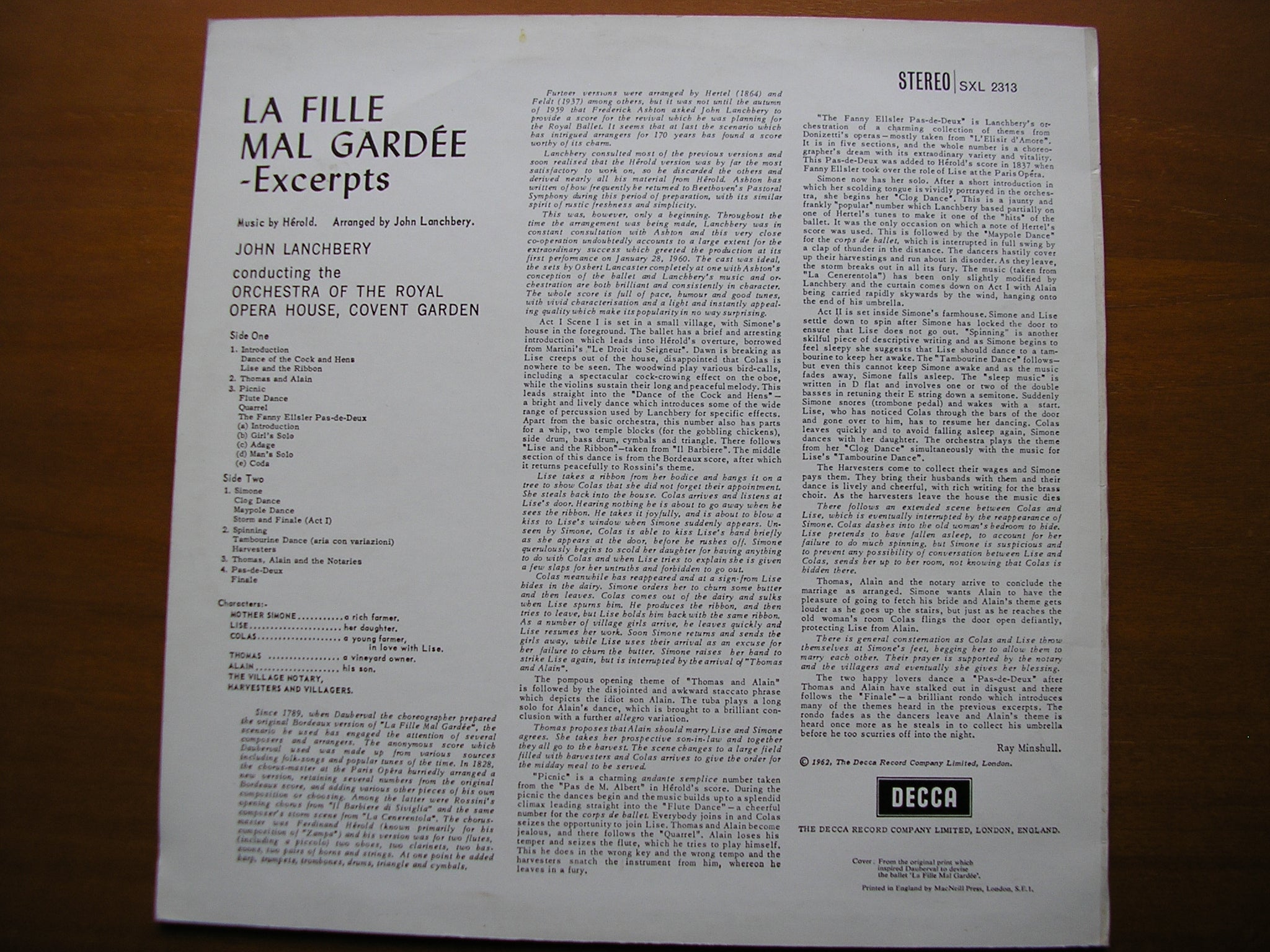 HEROLD: LA FILLE MAL GARDEE    LANCHBERY / ORCHESTRA OF THE ROYAL OPERA HOUSE COVENT GARDEN      ED4       SXL 2313