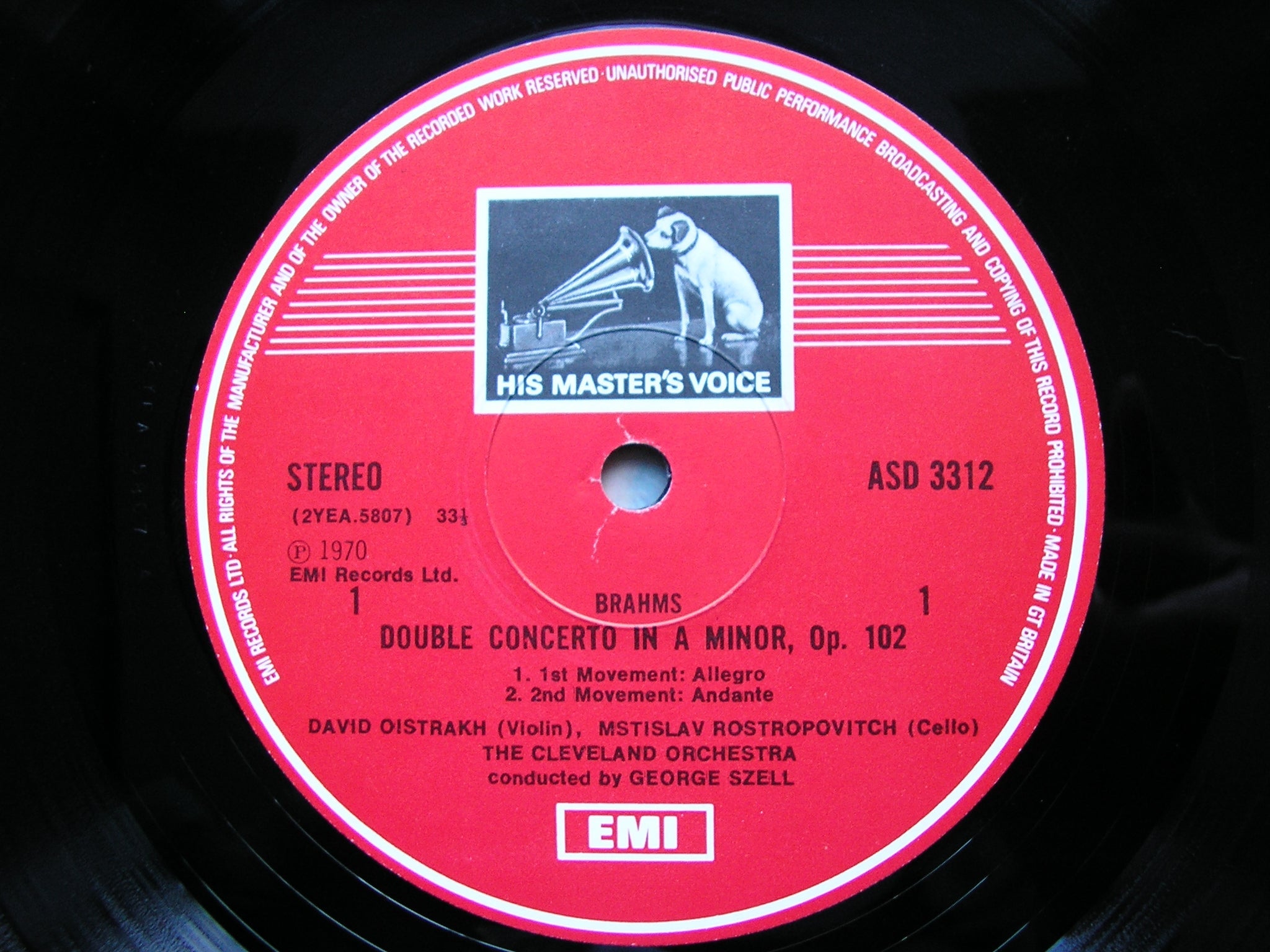 BRAHMS: DOUBLE CONCERTO    ROSTROPOVICH / OISTRAKH / CELEVLAND ORCHESTRA / SZELL    ASD 3312