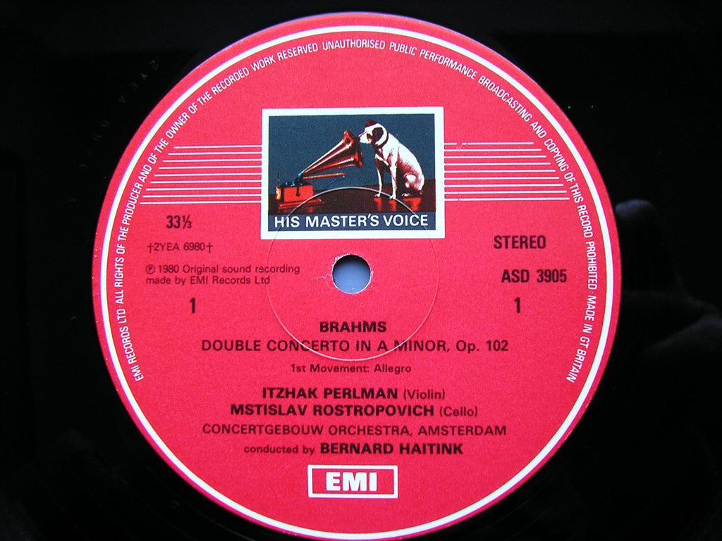 BRAHMS: DOUBLE CONCERTO     ROSTROPOVICH / PERLMAN / CONCERTGEBOUW / HAITINK     ASD 3905