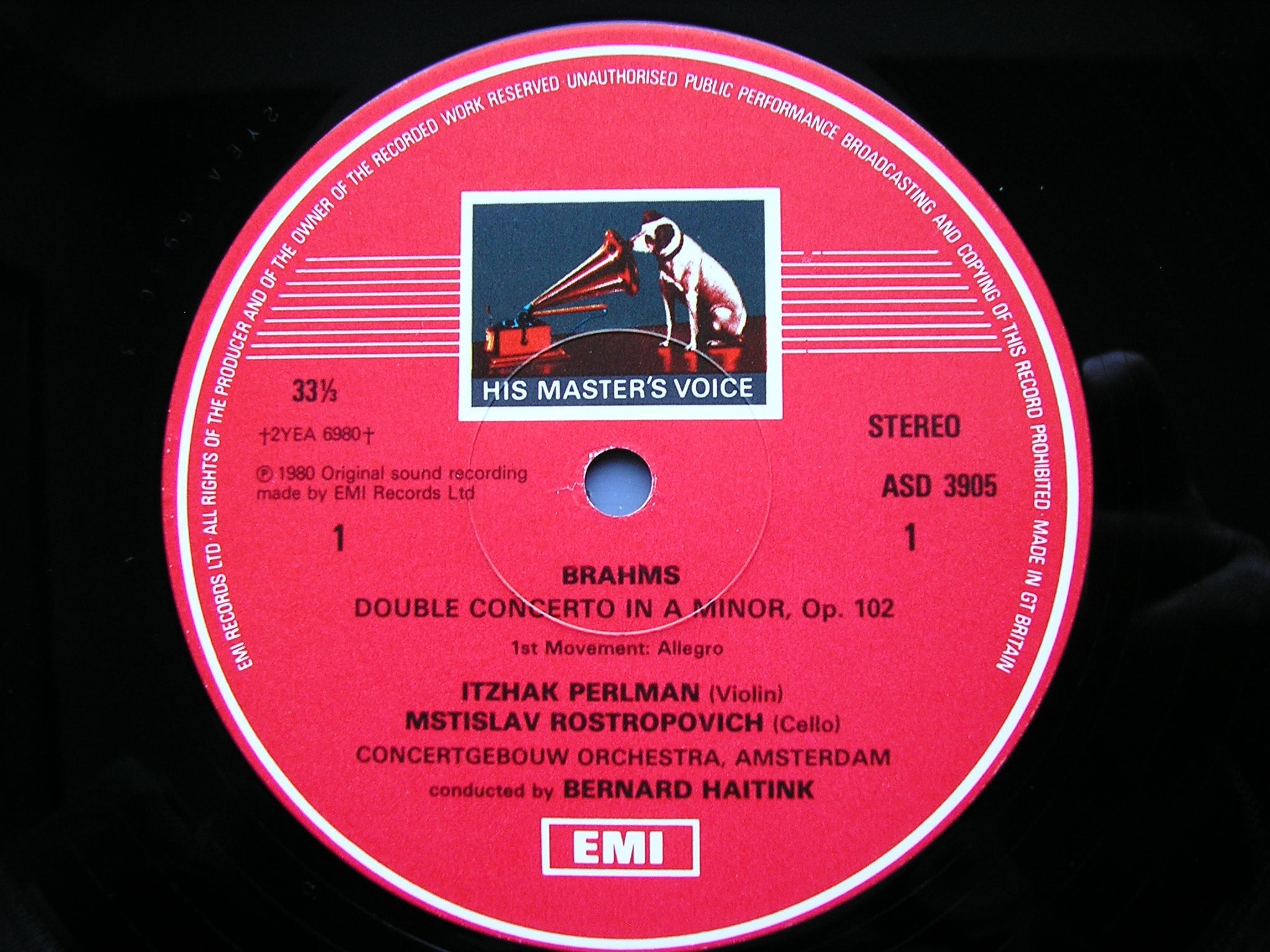 BRAHMS: DOUBLE CONCERTO     ROSTROPOVICH / PERLMAN / CONCERTGEBOUW / HAITINK     ASD 3905