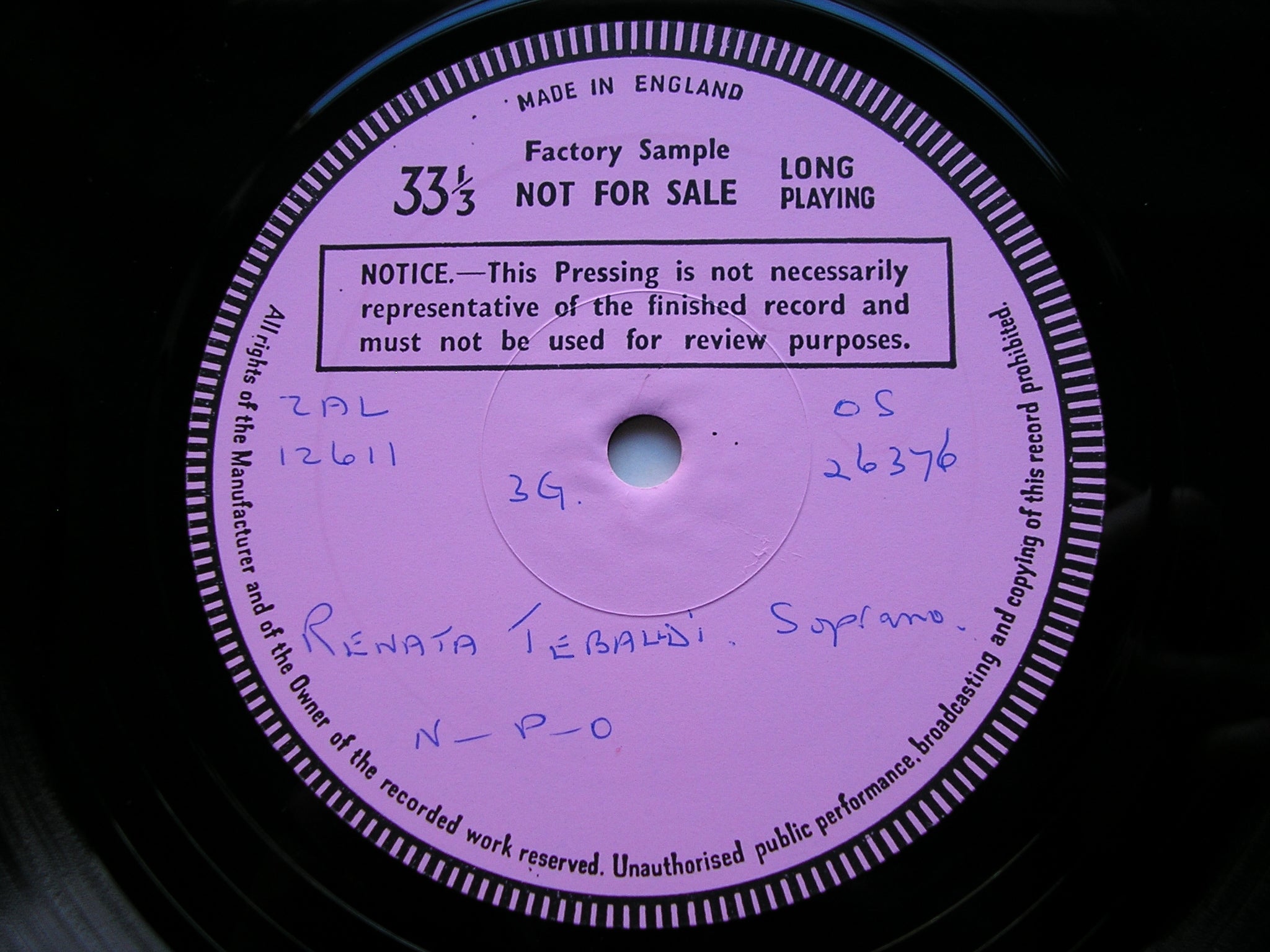 SXL 6629 RENATA TEBALDI SINGS ARIAS & SONGS OF THE 18th CENTURY TEBALDI / NEW PHILHARMONIA / BONYNGE test pressing