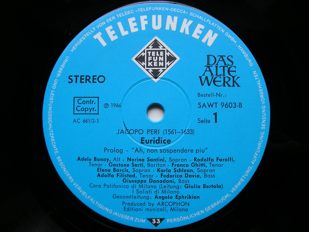 PERI: EURIDICE     SOLOISTS / CHORUS & SOLISTS OF MILAN / EPHRIKIAN     2LP     SAWT 9603 / 4