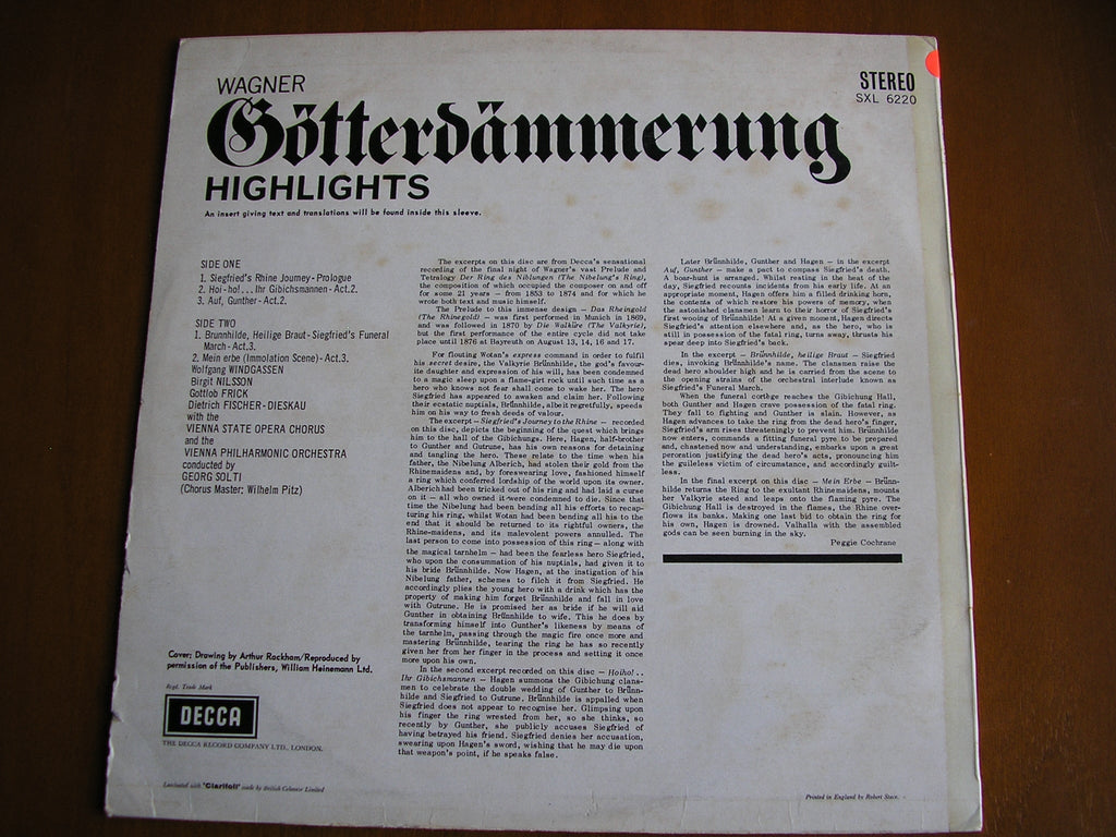 SXL 6220 WAGNER: THE TWILIGHT OF THE GODS excerpts SOLOISTS / VIENNA PHILHARMONIC / SOLTI test pressing