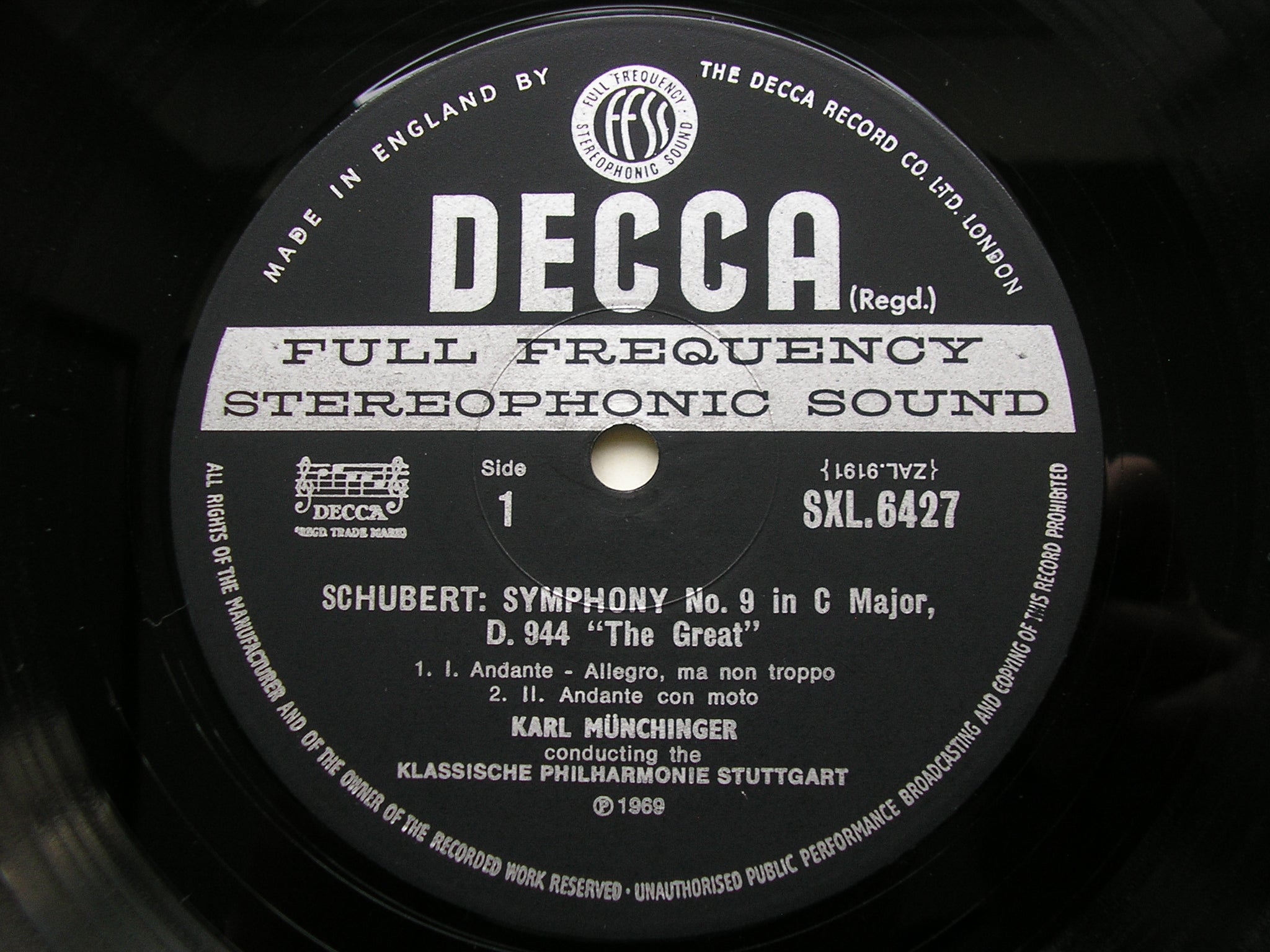 SXL 6427 SCHUBERT: SYMPHONY No. 9 'The Great C Major' MUNCHINGER / STUTTGART PHILHARMONIC