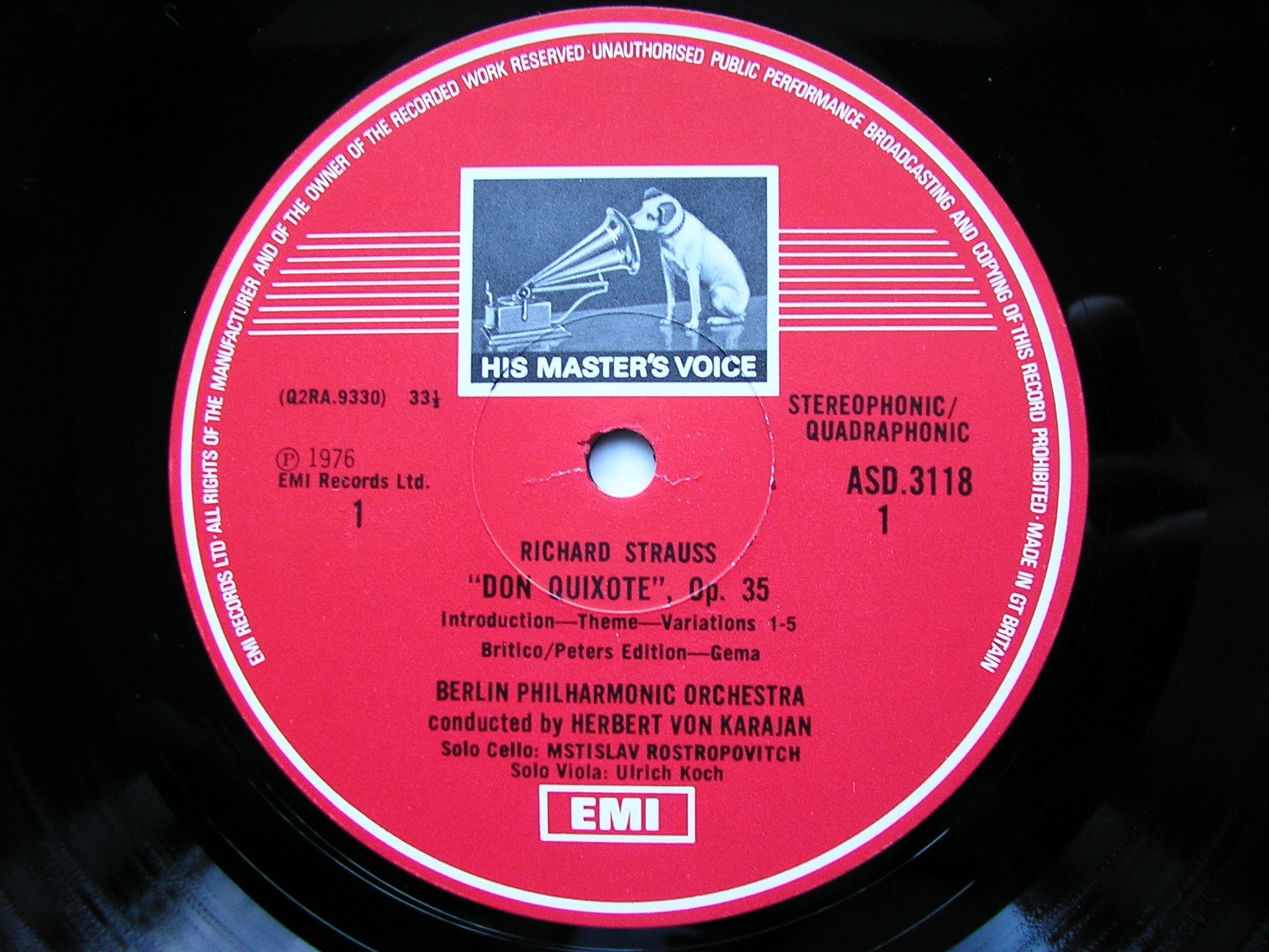 STRAUSS: DON QUIXOTE      ROSTROPOVICH / BERLIN PHILHARMONIC / KARAJAN      ASD 3118