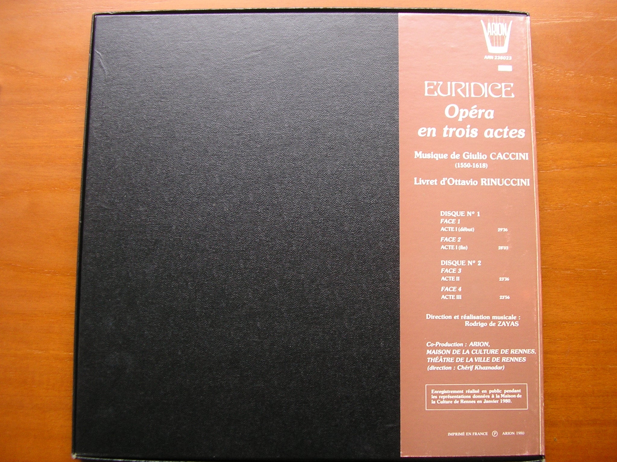 CACCINI: EURIDICE     SOLOISTS / INSTRUMENTAL ENSEMBLE / ZAYAS      2LP      ARN 238023