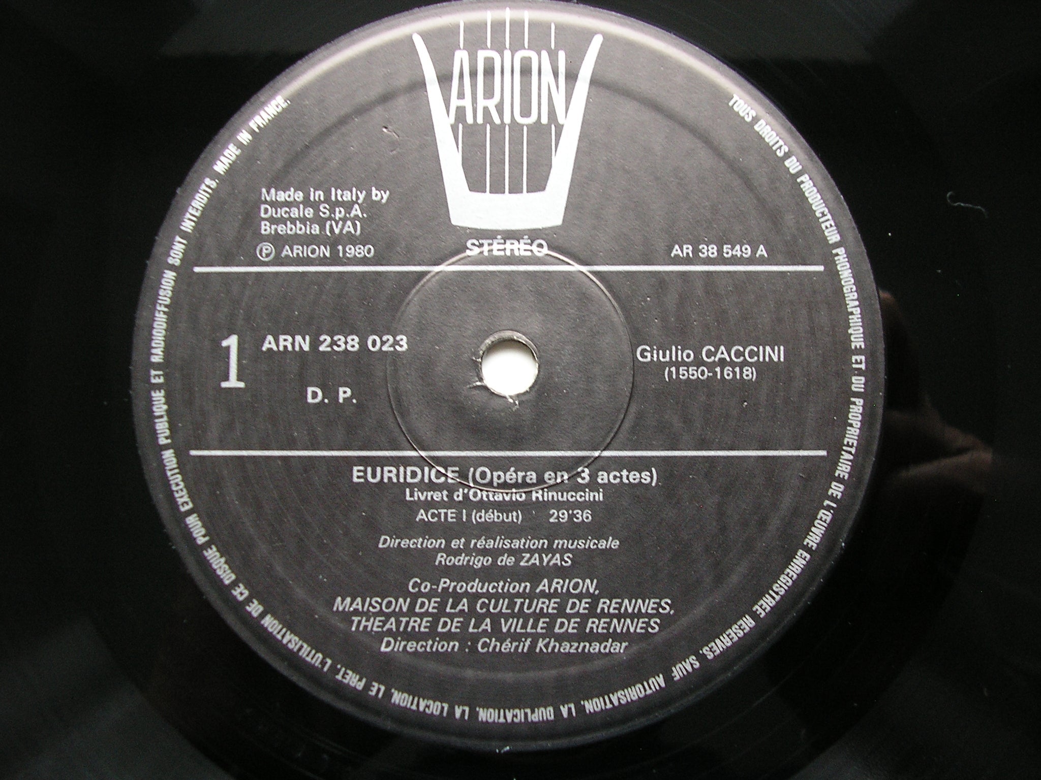 CACCINI: EURIDICE     SOLOISTS / INSTRUMENTAL ENSEMBLE / ZAYAS      2LP      ARN 238023