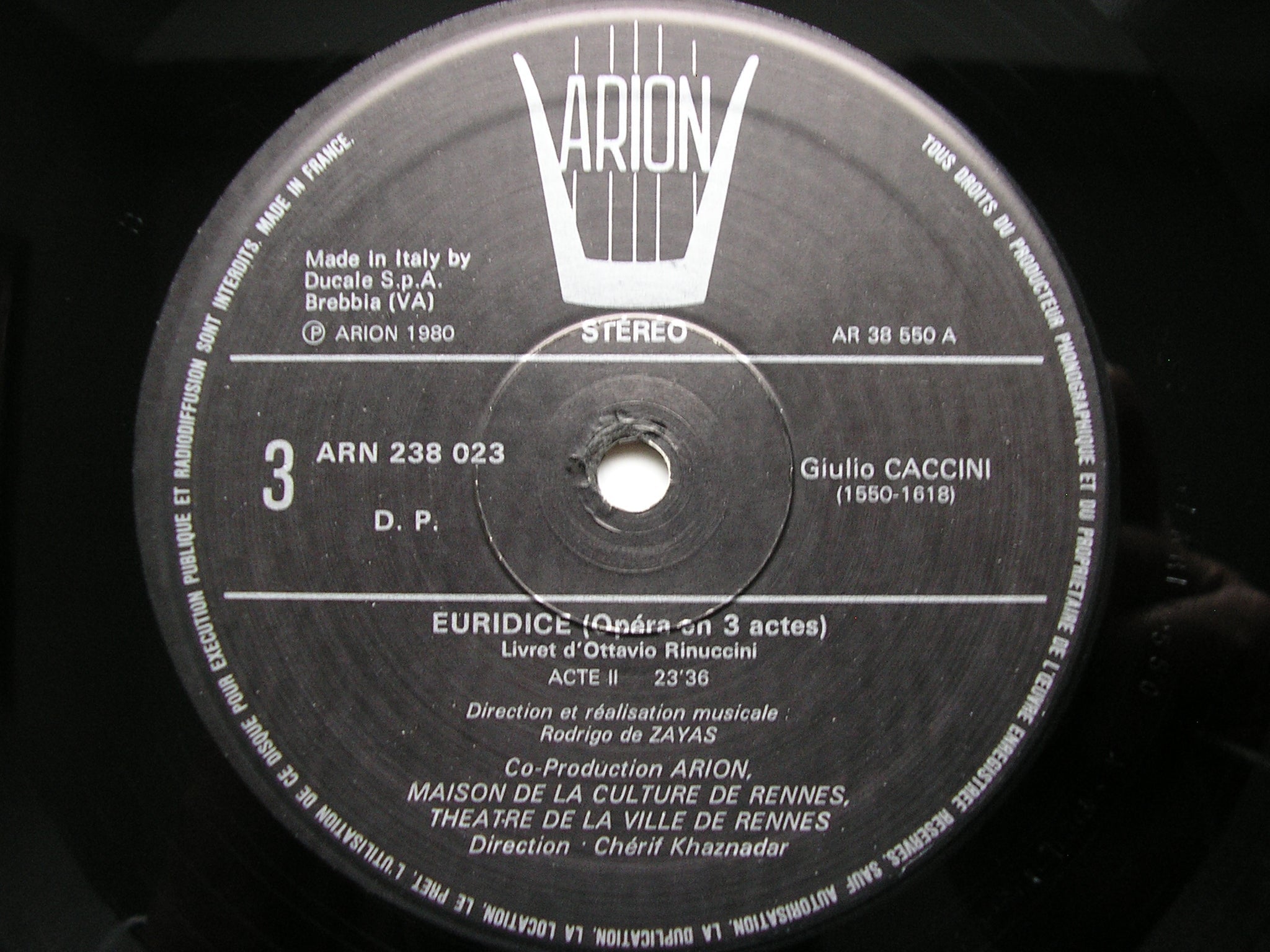 CACCINI: EURIDICE     SOLOISTS / INSTRUMENTAL ENSEMBLE / ZAYAS      2LP      ARN 238023