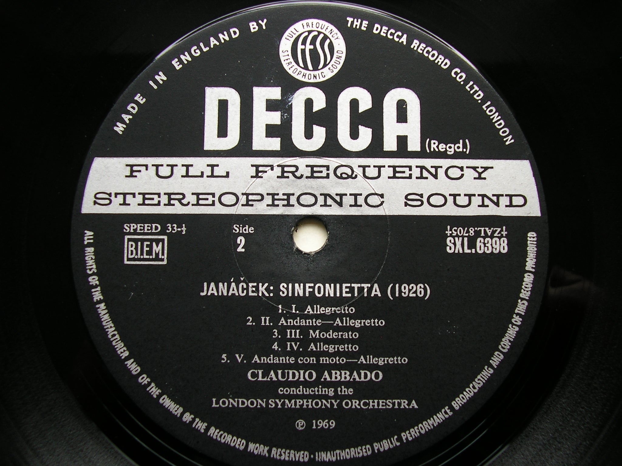 JANACEK: SINFONIETTA / HINDEMITH: SYMPHONIC METAMORPHOSES     ABBADO / LONDON SYMPHONY     SXL 6398