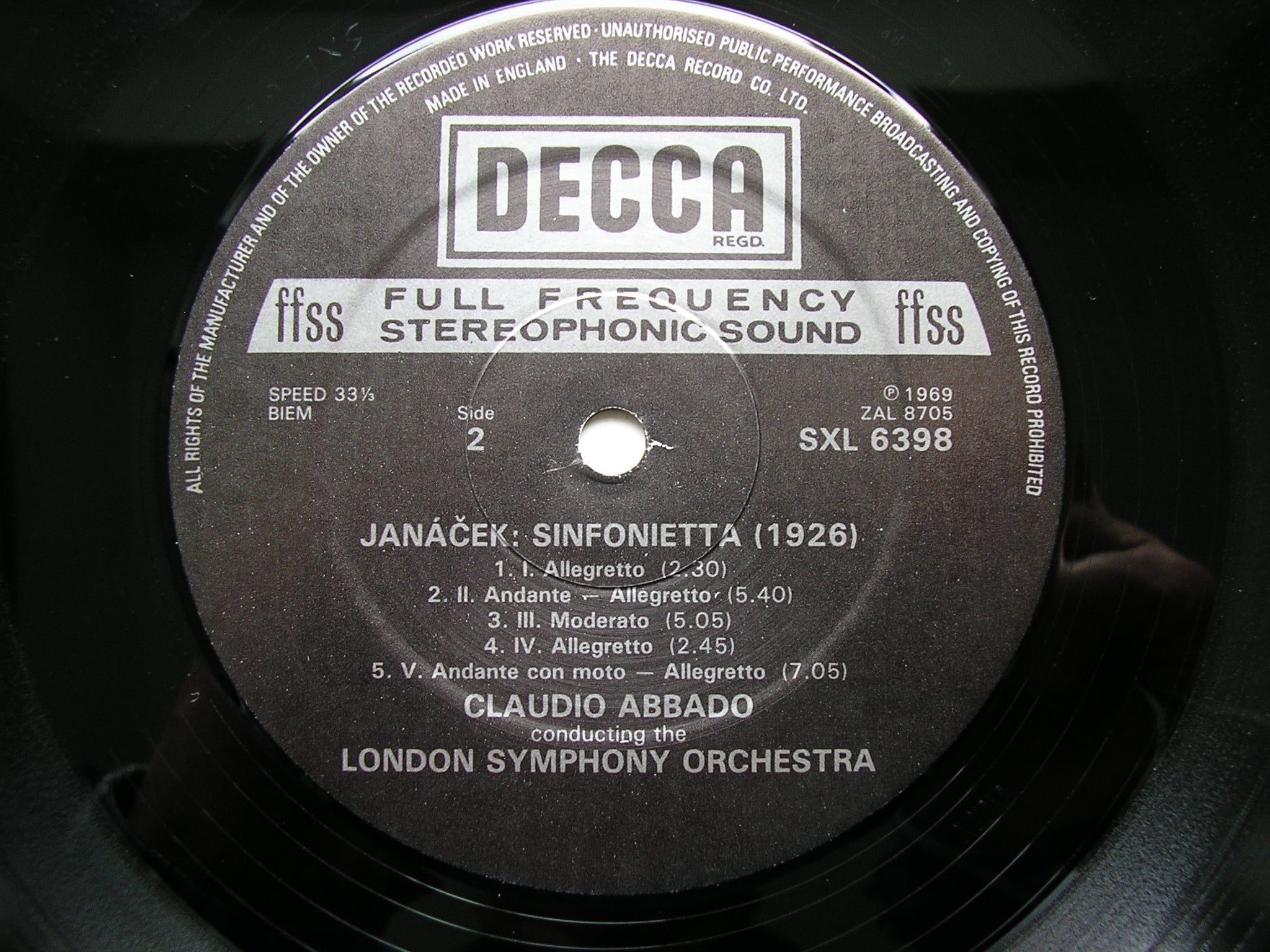 JANACEK: SINFONIETTA / HINDEMITH: SYMPHONIC METAMORPHOSES     ABBADO / LONDON SYMPHONY     SXL 6398