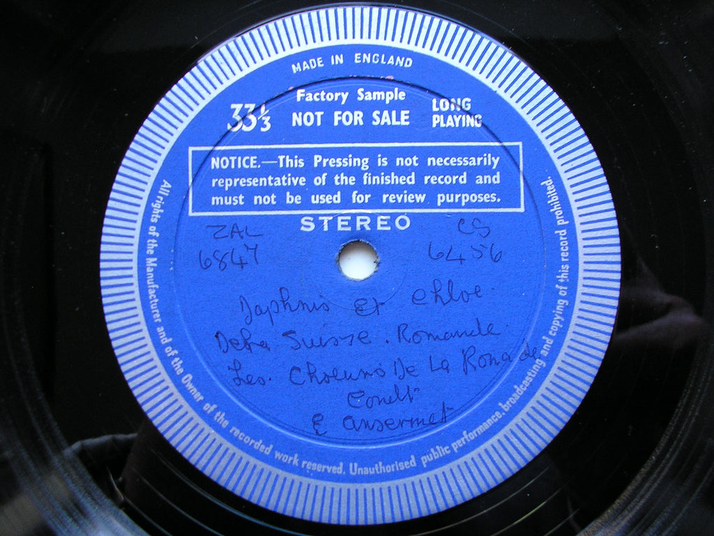 SXL 6204 RAVEL: DAPHNIS & CHLOE complete ballet ANSERMET / SUISSE ROMANDE test pressing