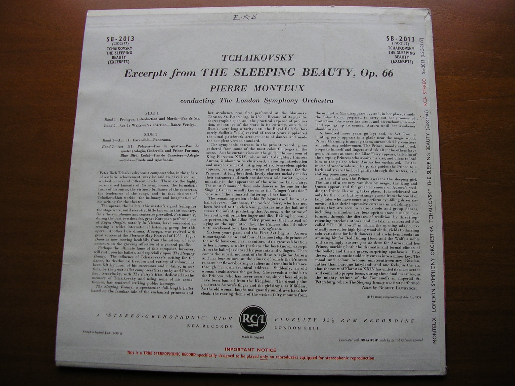TCHAIKOVSKY: SLEEPING BEAUTY Excerpts   MONTEUX / LONDON SYMPHONY   SB 2013