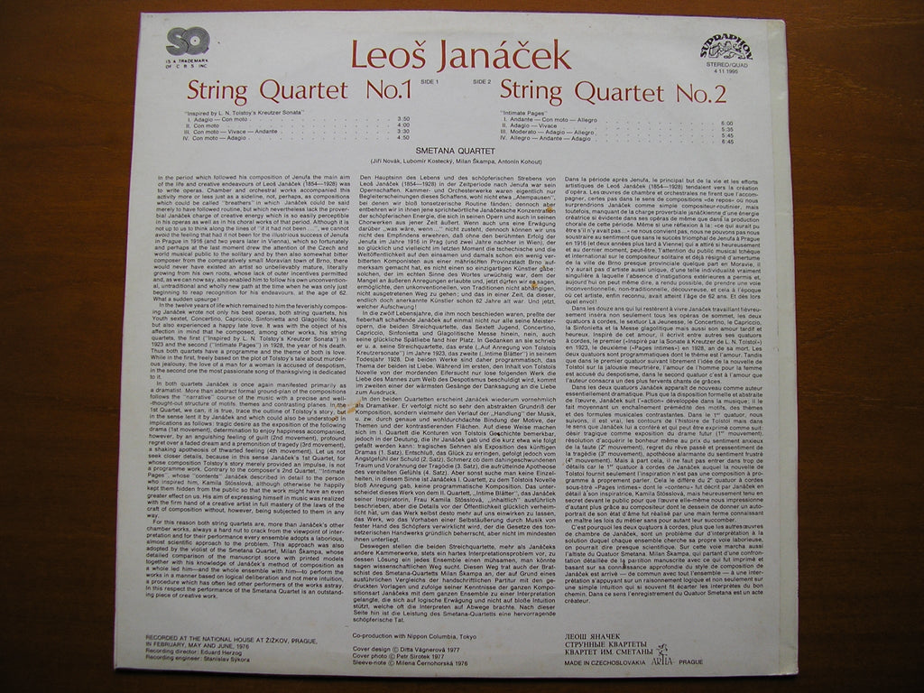JANACEK: STRING QUARTETS Nos. 1 & 2      SMETANA QUARTET      411 1995