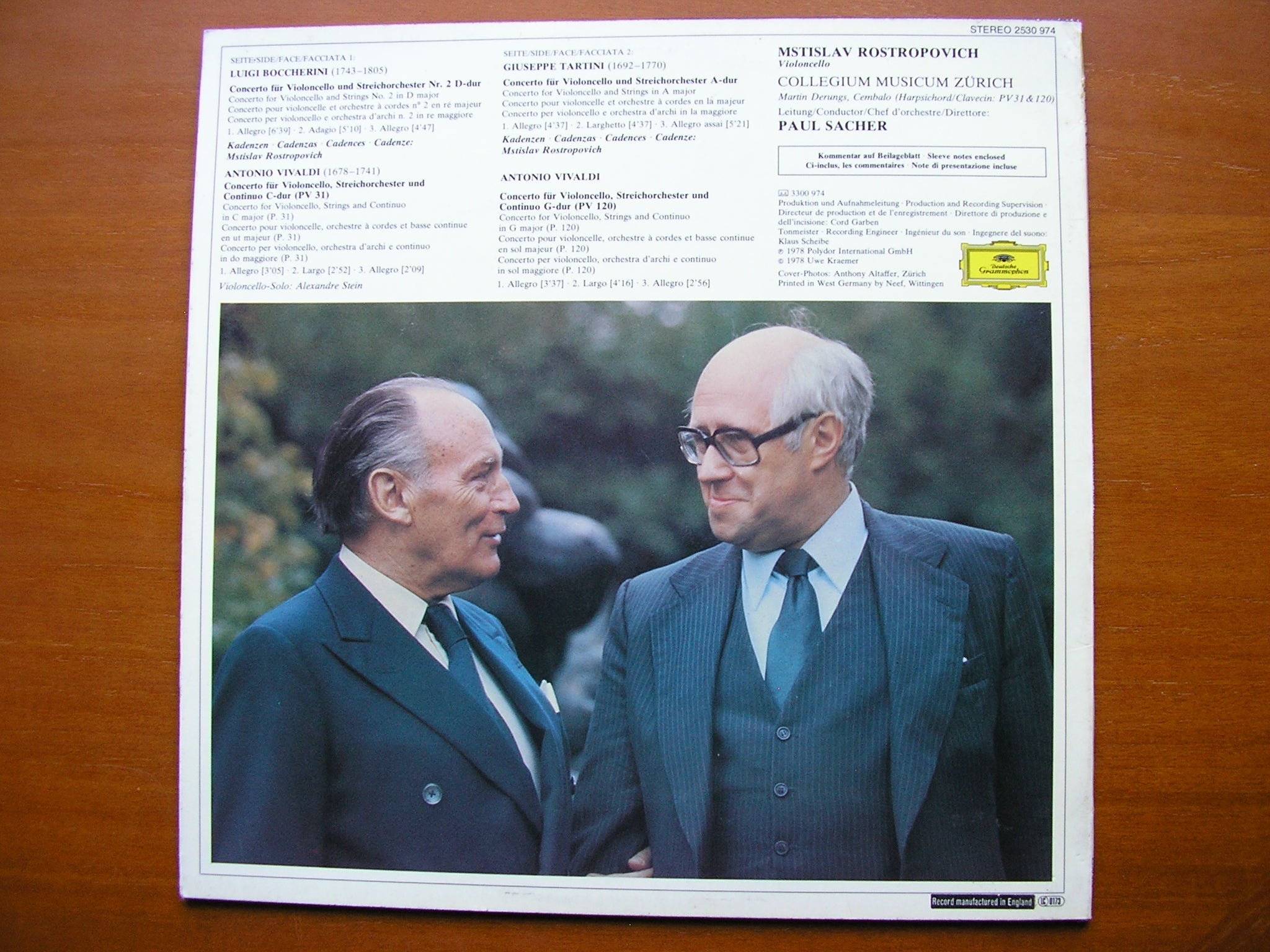 VIVALDI / TARTINI / BOCCHERINI: CELLO CONCERTOS      ROSTROPOVICH / COLLEGIUM MUSICUM / SACHER      2530 974