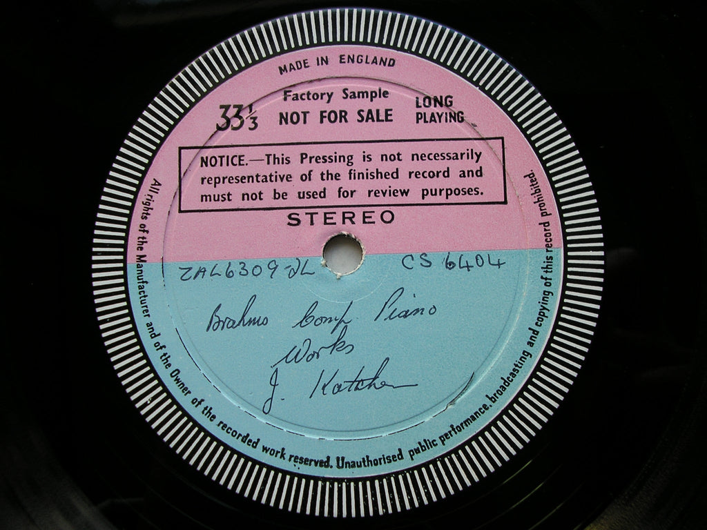 SXL 6118 BRAHMS: COMPLETE SOLO PIANO MUSIC Volume 2: PIANO PIECES Op.76 / FANTASIAS Op.116 JULIUS KATCHEN test pressing