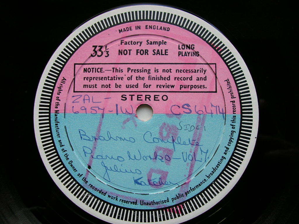 SXL 6218 BRAHMS: COMPLETE SOLO PIANO MUSIC Volume 7: HANDEL VARIATIONS / PAGANINI VARIATIONS JULIUS KATCHEN test pressing