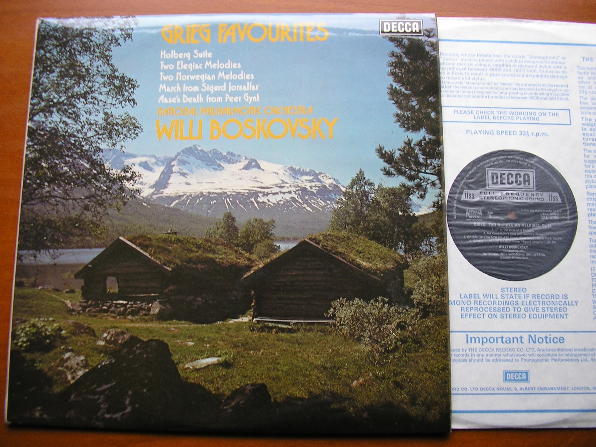 GRIEG: ORCHESTRAL WORKS: HOLBERG SUITE / TWO ELEGIAC MELODIES / TWO NORWEGIAN MELODIES        BOSKOVSKY / NATIONAL PHILHARMONIC      SXL 6766