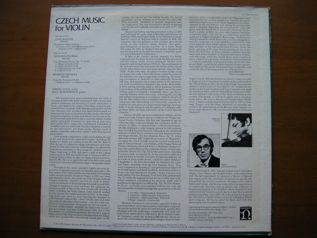 CZECH MUSIC FOR VIOLIN: JANACEK / DVORAK / SMETANA      SERGIO LUCA / PAUL SCHOENFIELD    H-71350